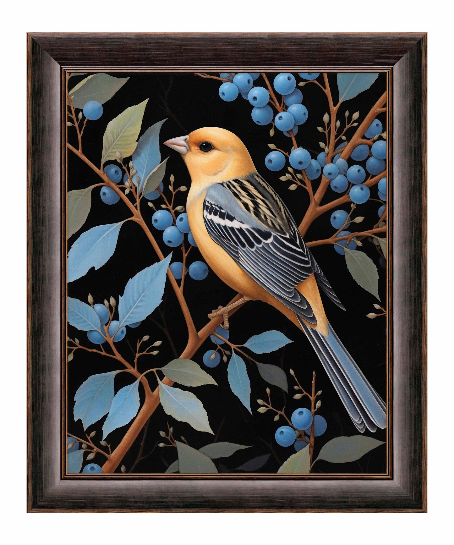 Bounty of Blue - Oriole Amidst Berries - Limited Edition Canvas