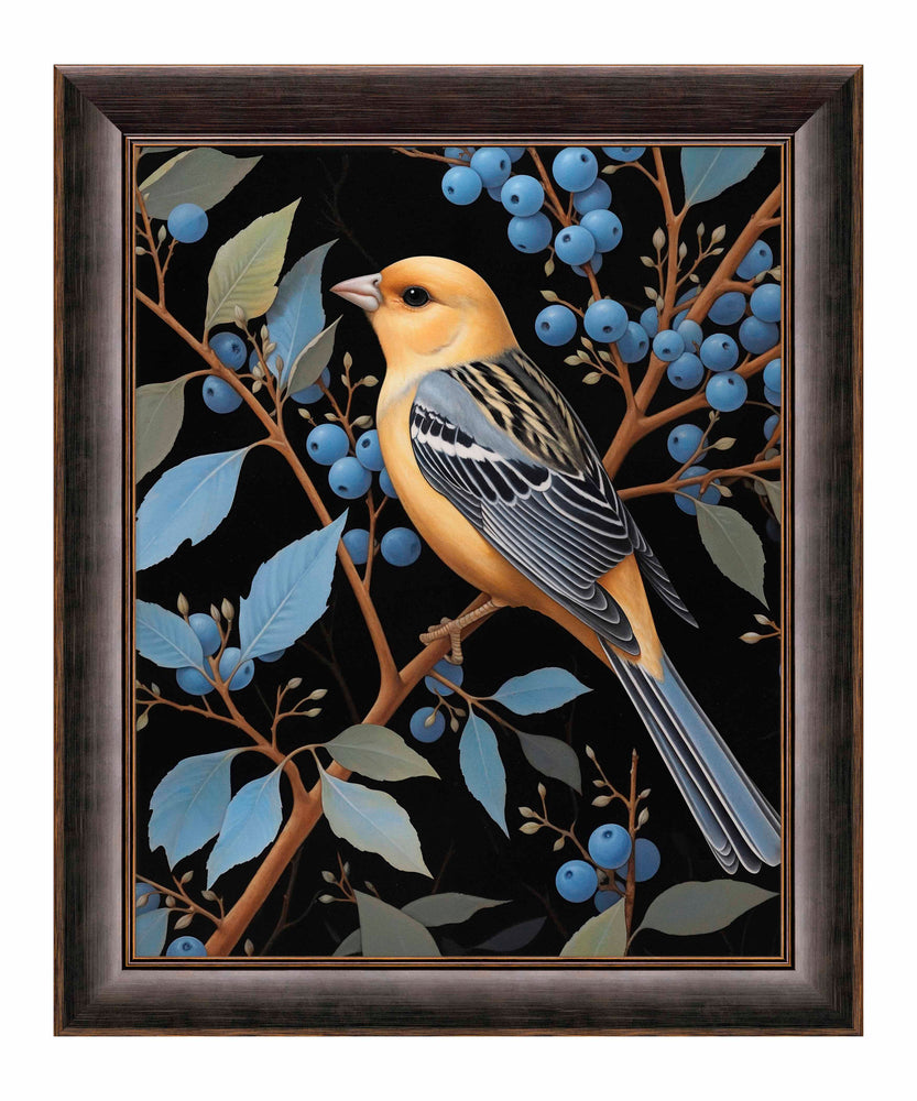 Bounty of Blue - Oriole Amidst Berries - Limited Edition Canvas
