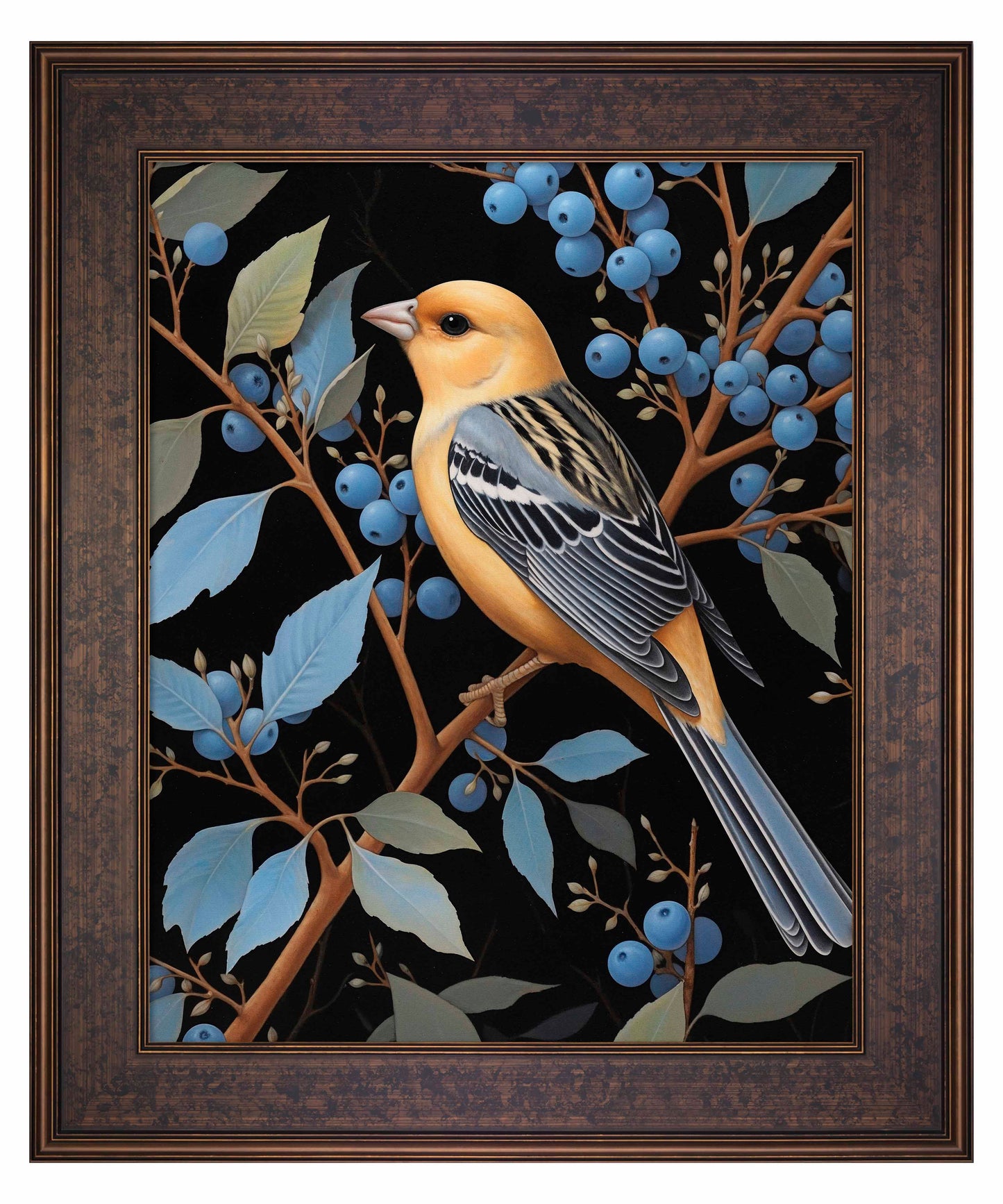 Bounty of Blue - Oriole Amidst Berries - Limited Edition Canvas