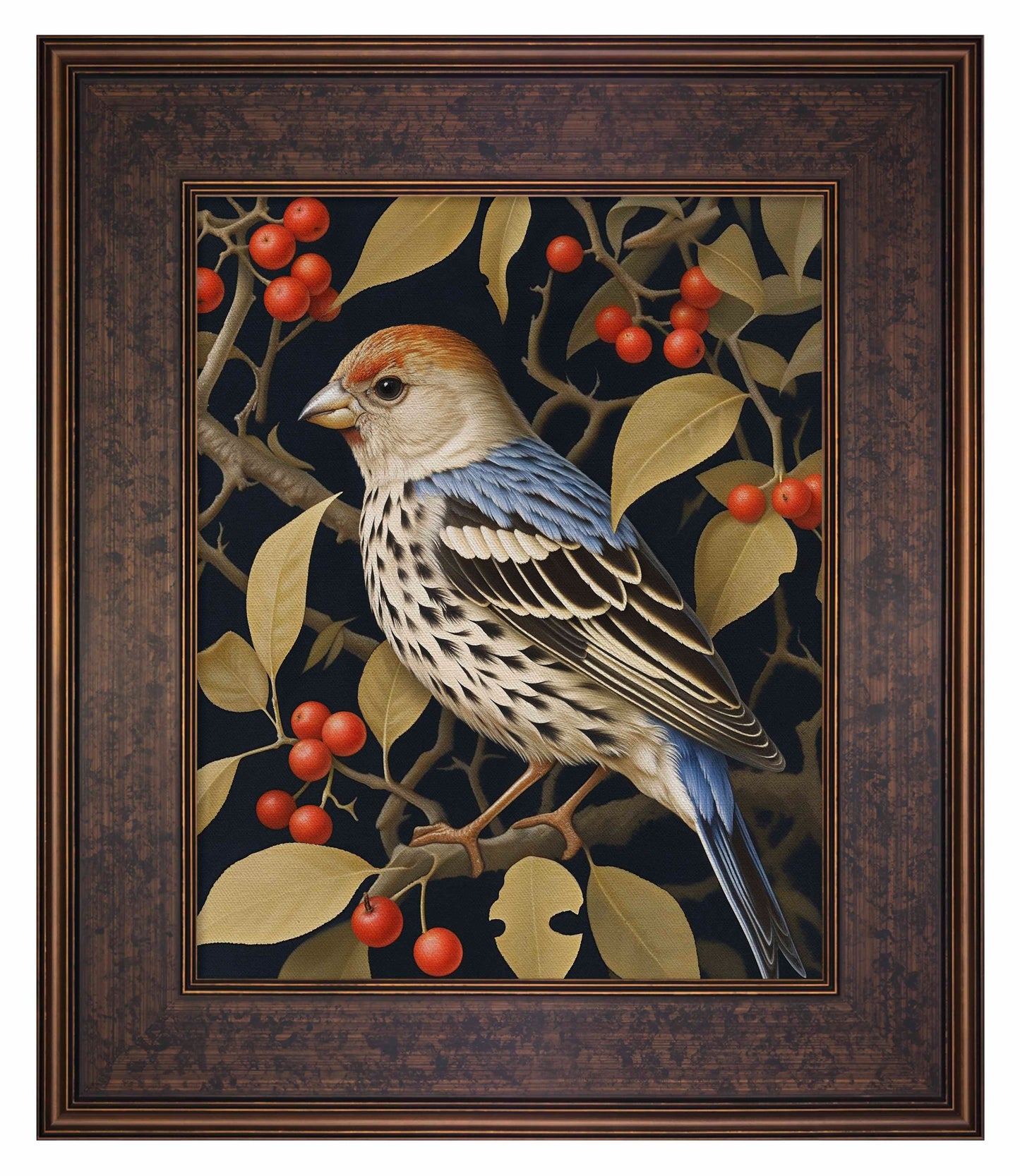 Autumn Sentinel - Finch Amongst Berries - Limited Edition Canvas