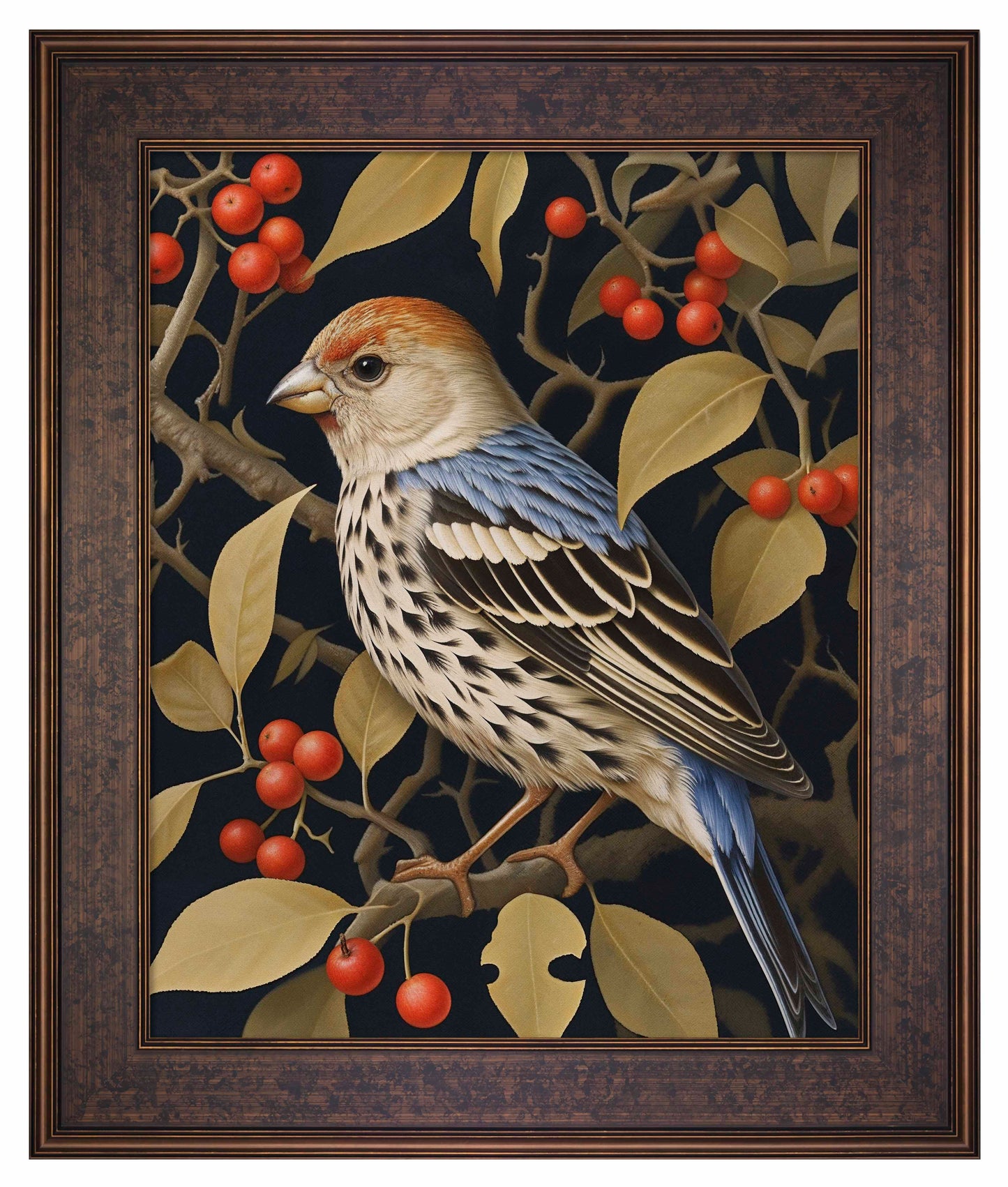 Autumn Sentinel - Finch Amongst Berries - Limited Edition Canvas