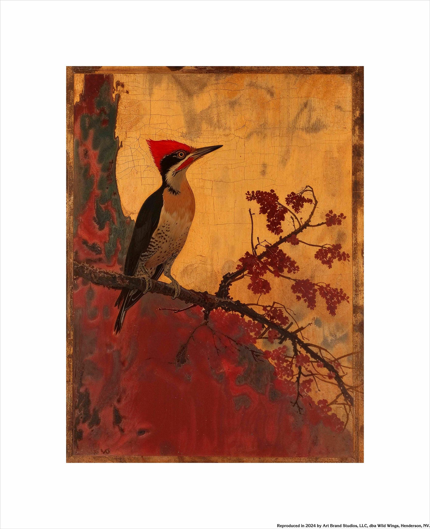 Echoes of Silk - Woodpecker in Autumn Splendor - Art Prints