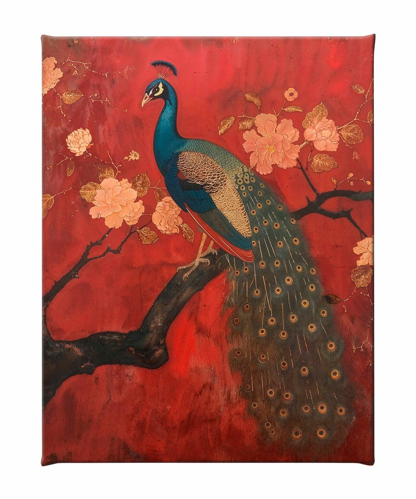 Opulent Grace - Peacock Amidst Blossoms - Gallery Wrapped Canvas