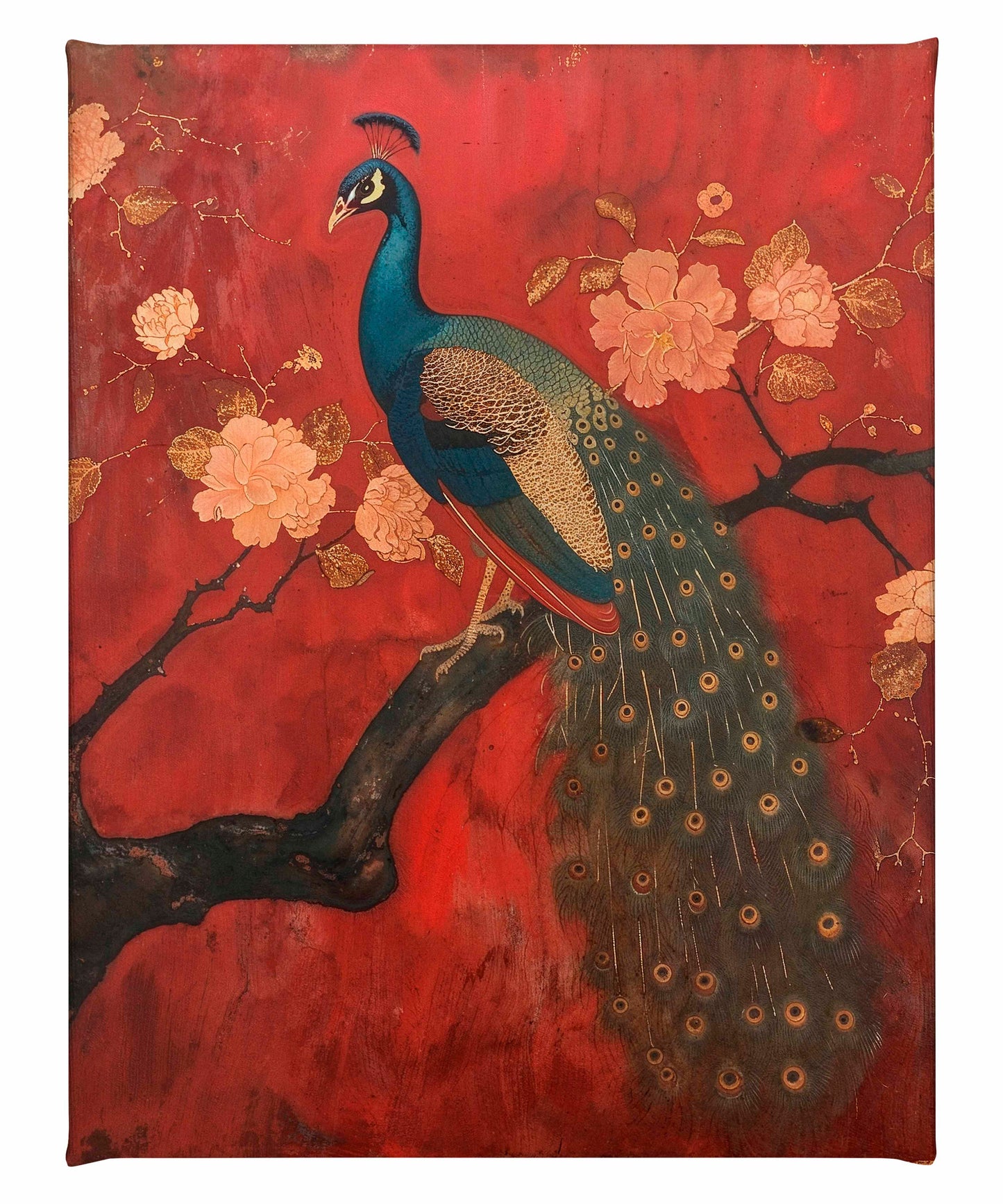 Opulent Grace - Peacock Amidst Blossoms - Gallery Wrapped Canvas