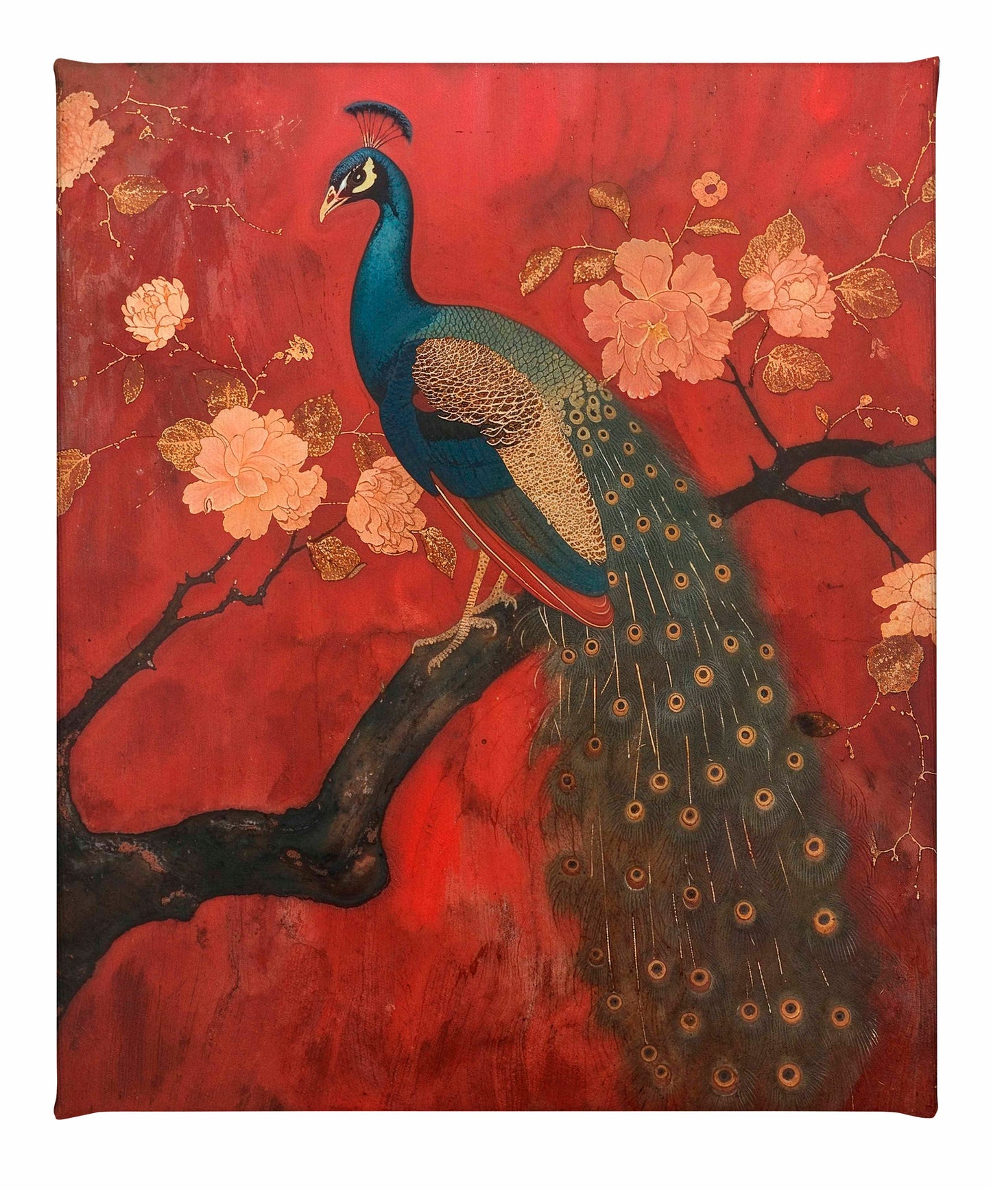 Opulent Grace - Peacock Amidst Blossoms - Gallery Wrapped Canvas