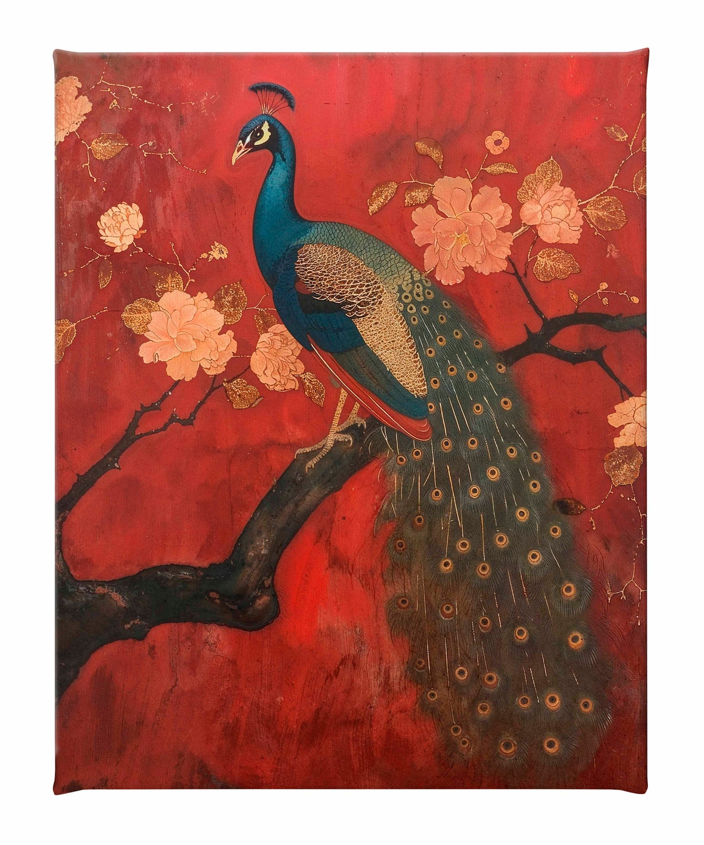 Opulent Grace - Peacock Amidst Blossoms - Gallery Wrapped Canvas
