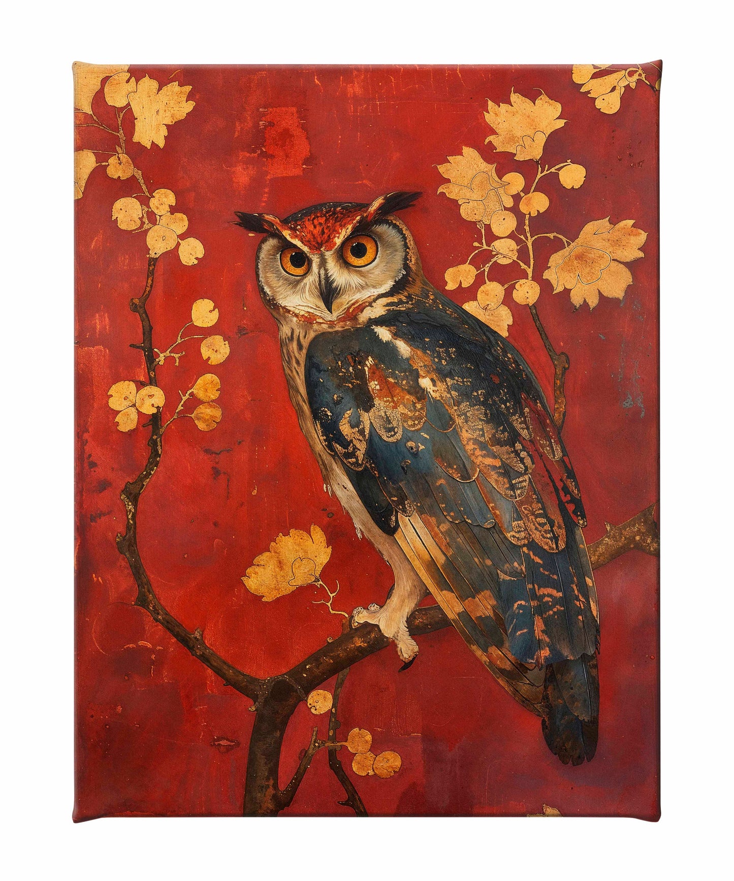 Majestic Watcher - Owl in Golden Foliage - Gallery Wrapped Canvas