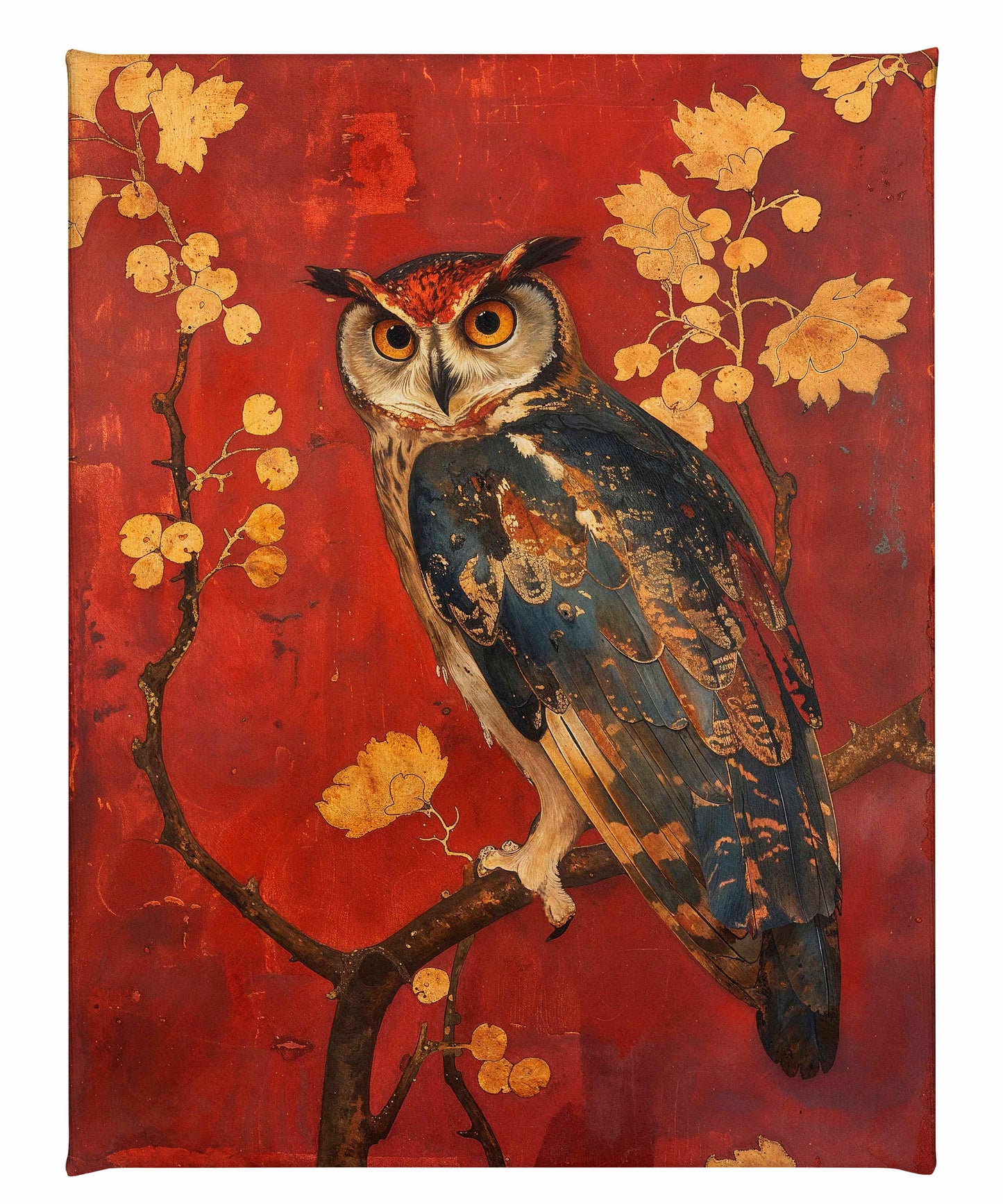 Majestic Watcher - Owl in Golden Foliage - Gallery Wrapped Canvas