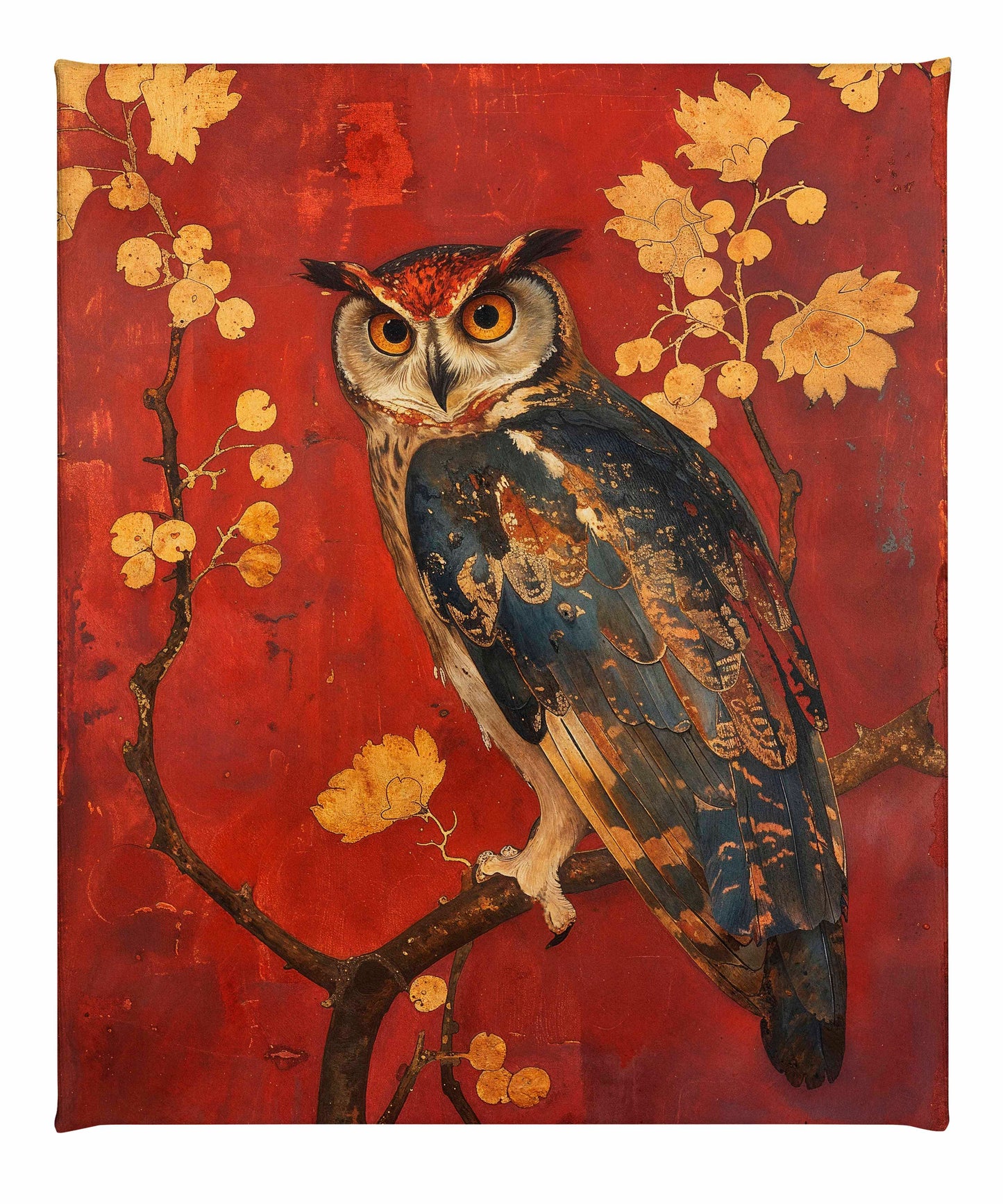 Majestic Watcher - Owl in Golden Foliage - Gallery Wrapped Canvas