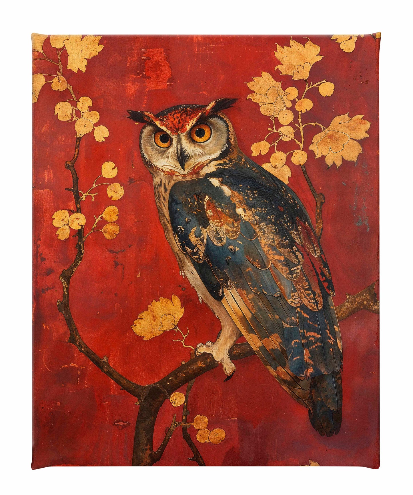 Majestic Watcher - Owl in Golden Foliage - Gallery Wrapped Canvas