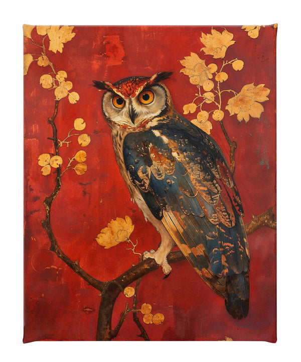 Majestic Watcher - Owl in Golden Foliage - Gallery Wrapped Canvas