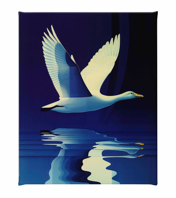 Reflections in Flight - Swan Over Tranquil Waters - Gallery Wrapped Canvas