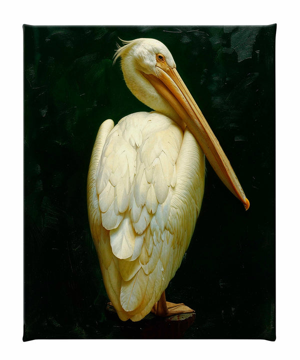 Regal Poise - Pelican in Ivory Elegance - Gallery Wrapped Canvas