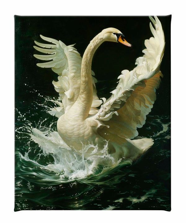 Ethereal Majesty - Swan in Flight - Gallery Wrapped Canvas