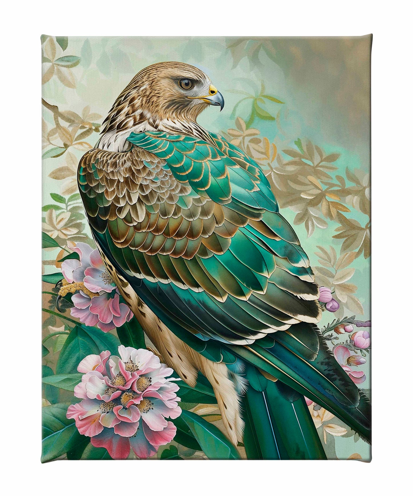 Emerald Majesty - Hawk Amidst Blossoms - Gallery Wrapped Canvas