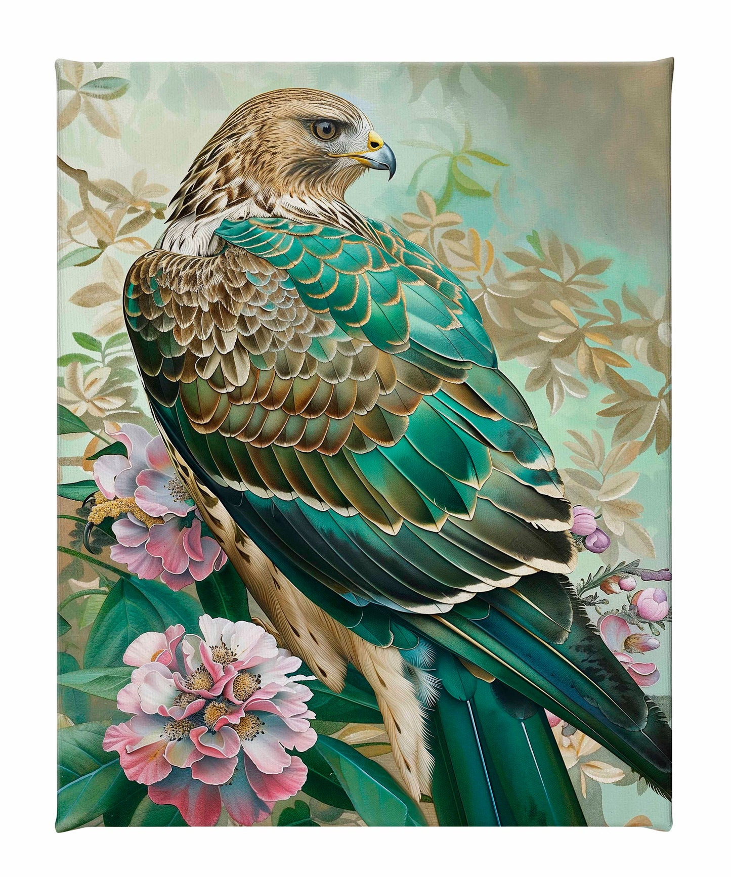 Emerald Majesty - Hawk Amidst Blossoms - Gallery Wrapped Canvas