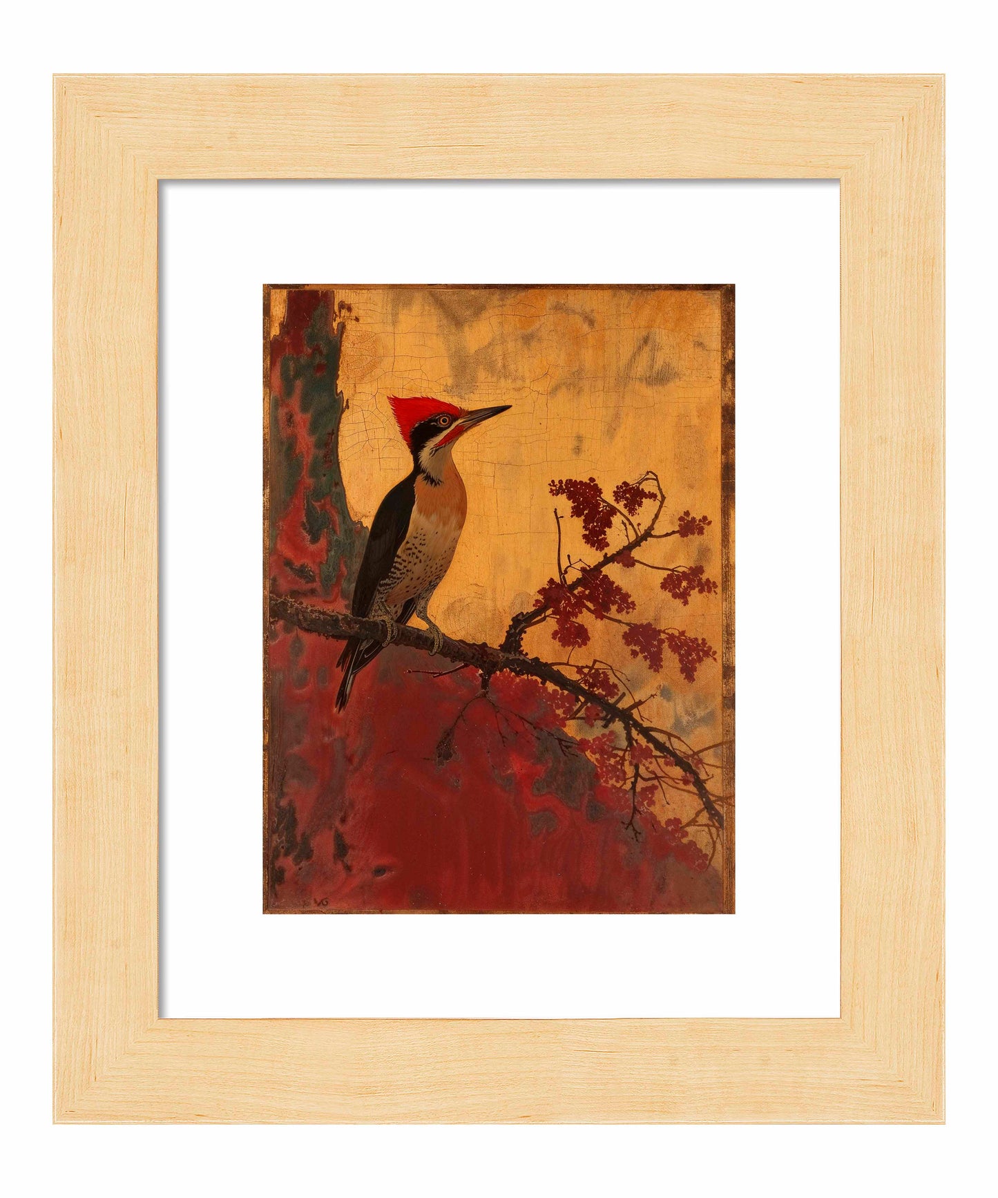 Echoes of Silk - Woodpecker in Autumn Splendor - Art Prints