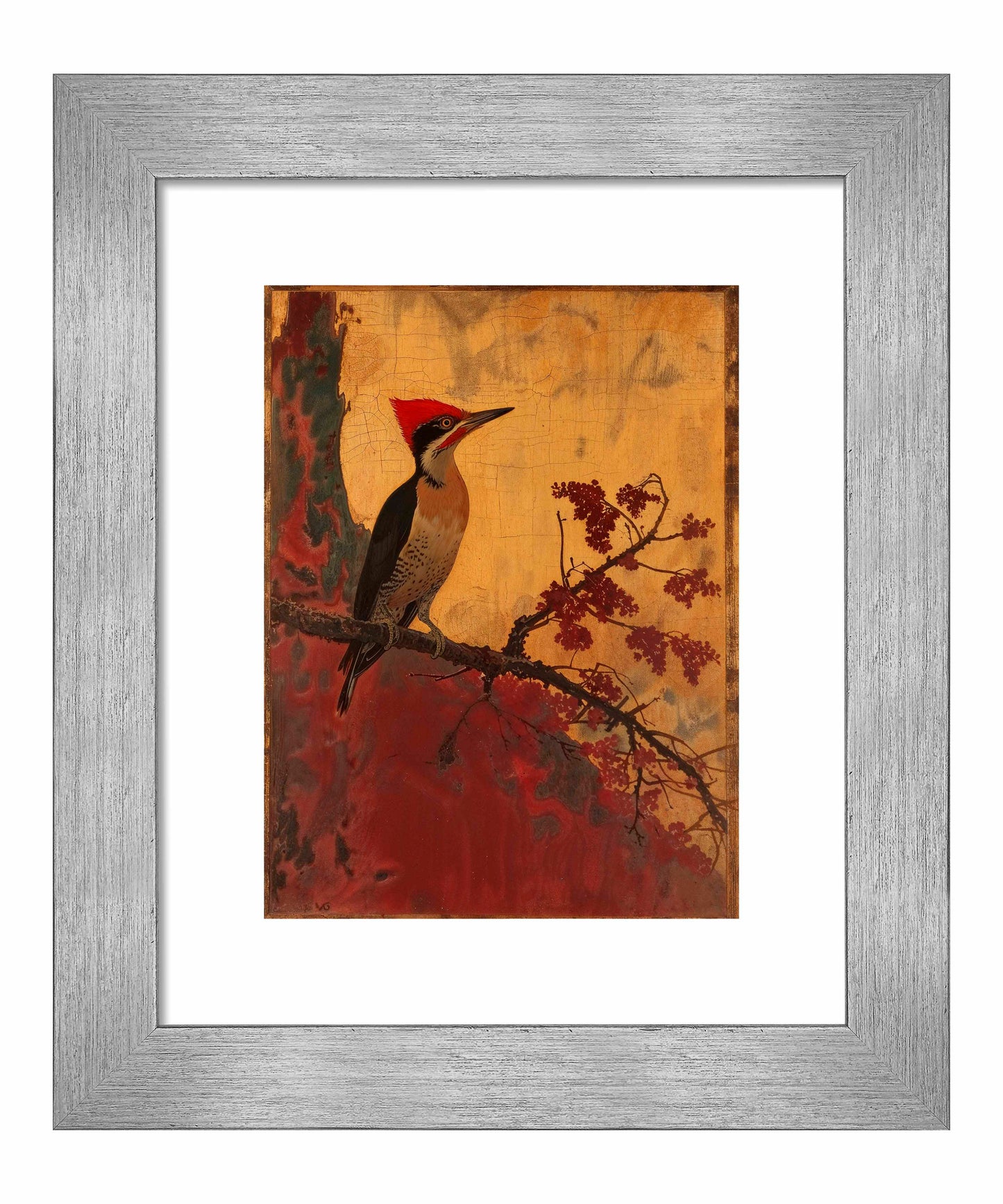 Echoes of Silk - Woodpecker in Autumn Splendor - Art Prints