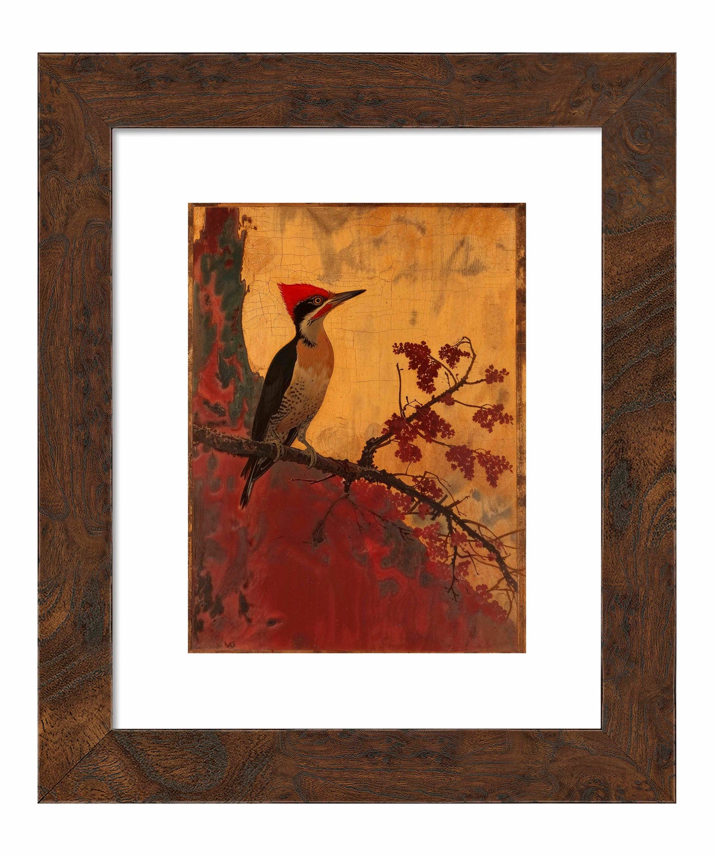Echoes of Silk - Woodpecker in Autumn Splendor - Art Prints