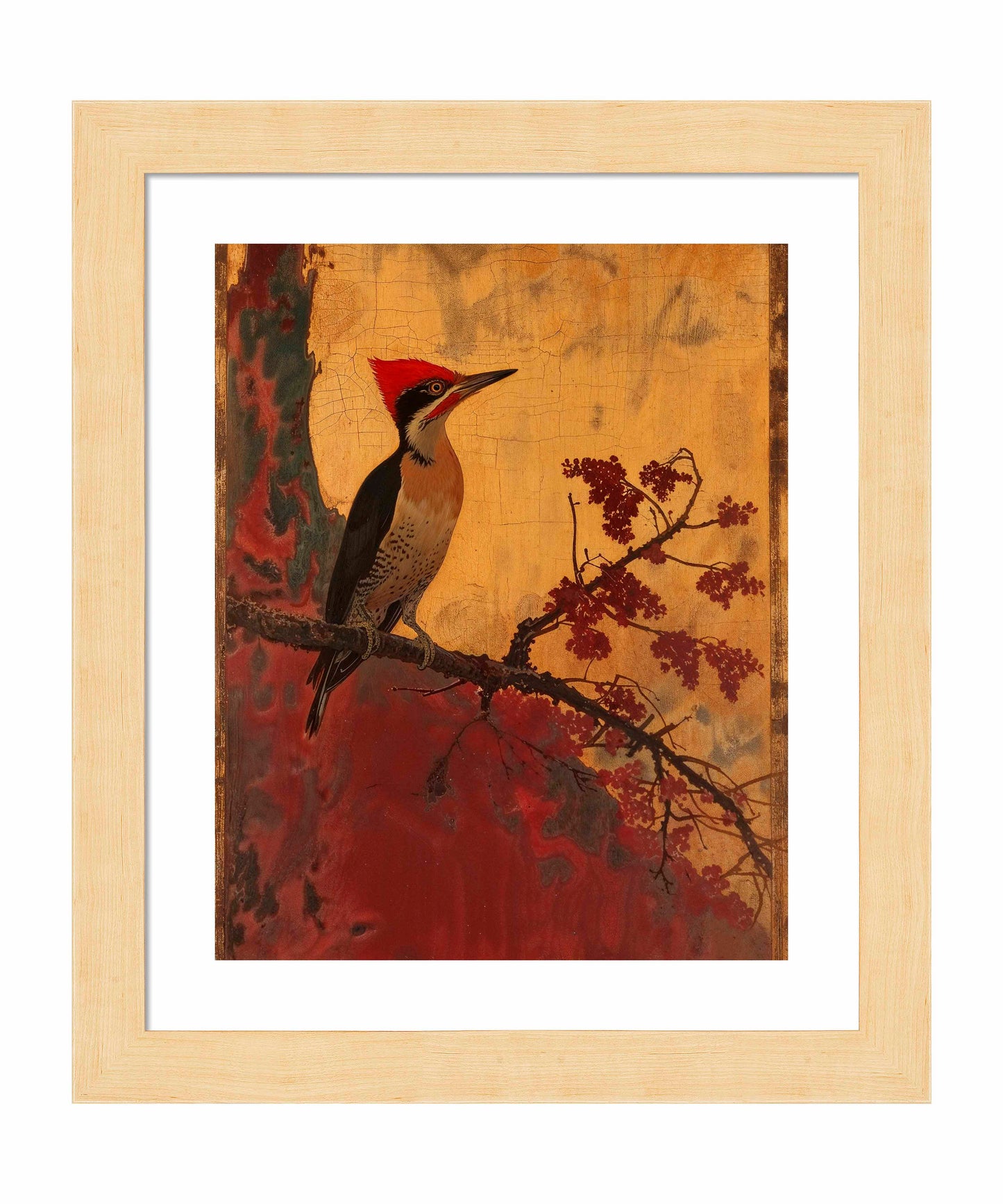 Echoes of Silk - Woodpecker in Autumn Splendor - Art Prints