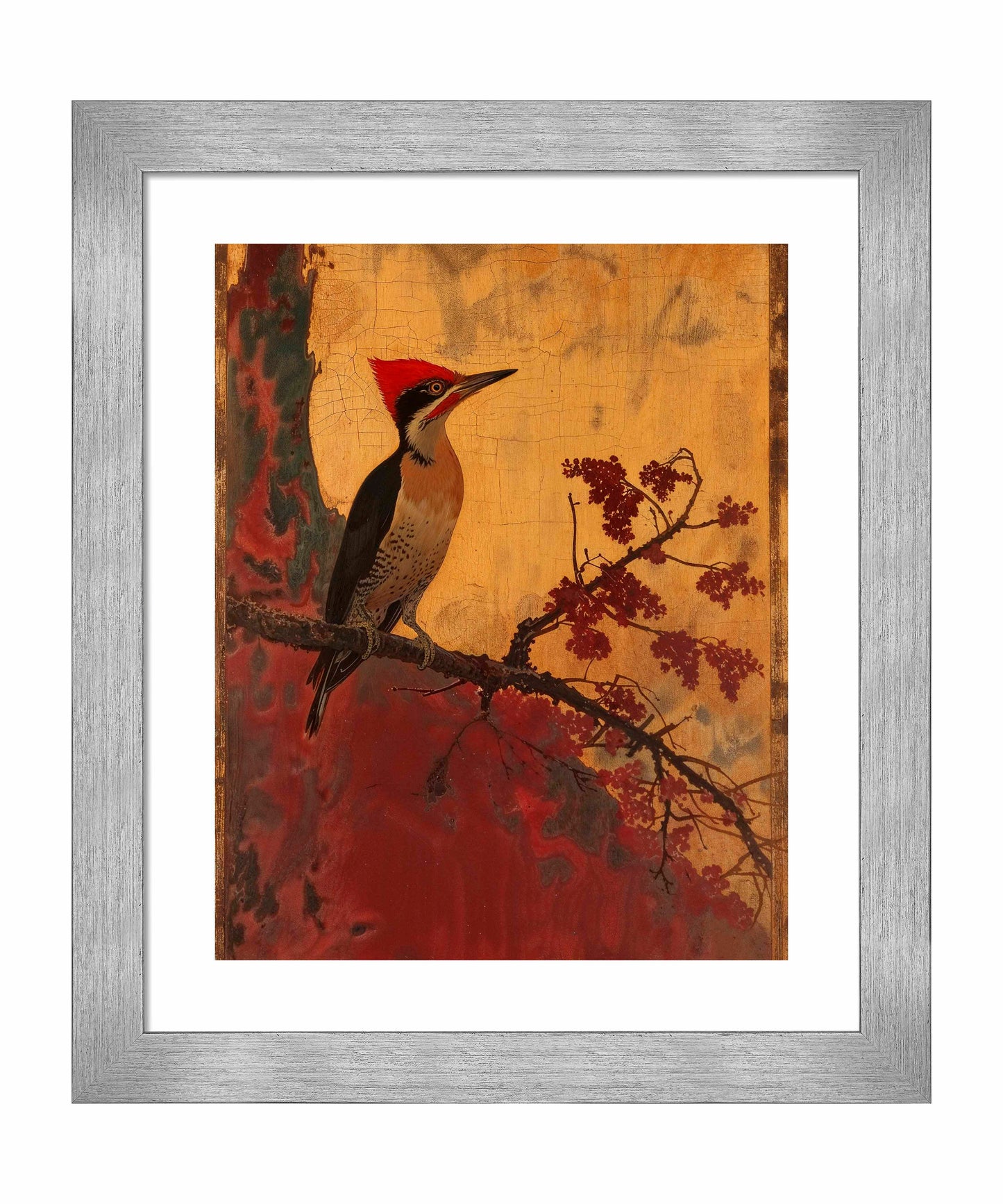 Echoes of Silk - Woodpecker in Autumn Splendor - Art Prints