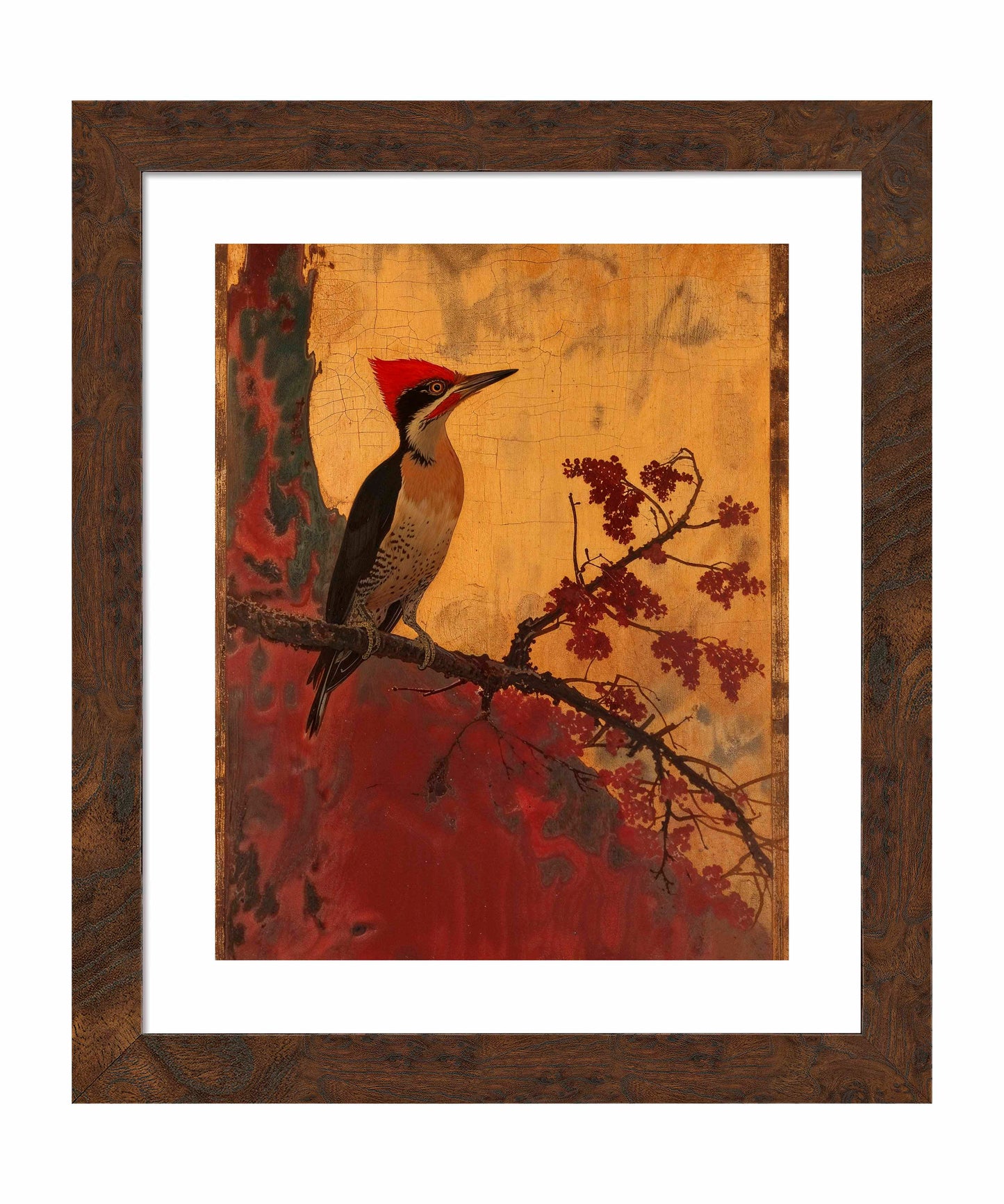 Echoes of Silk - Woodpecker in Autumn Splendor - Art Prints