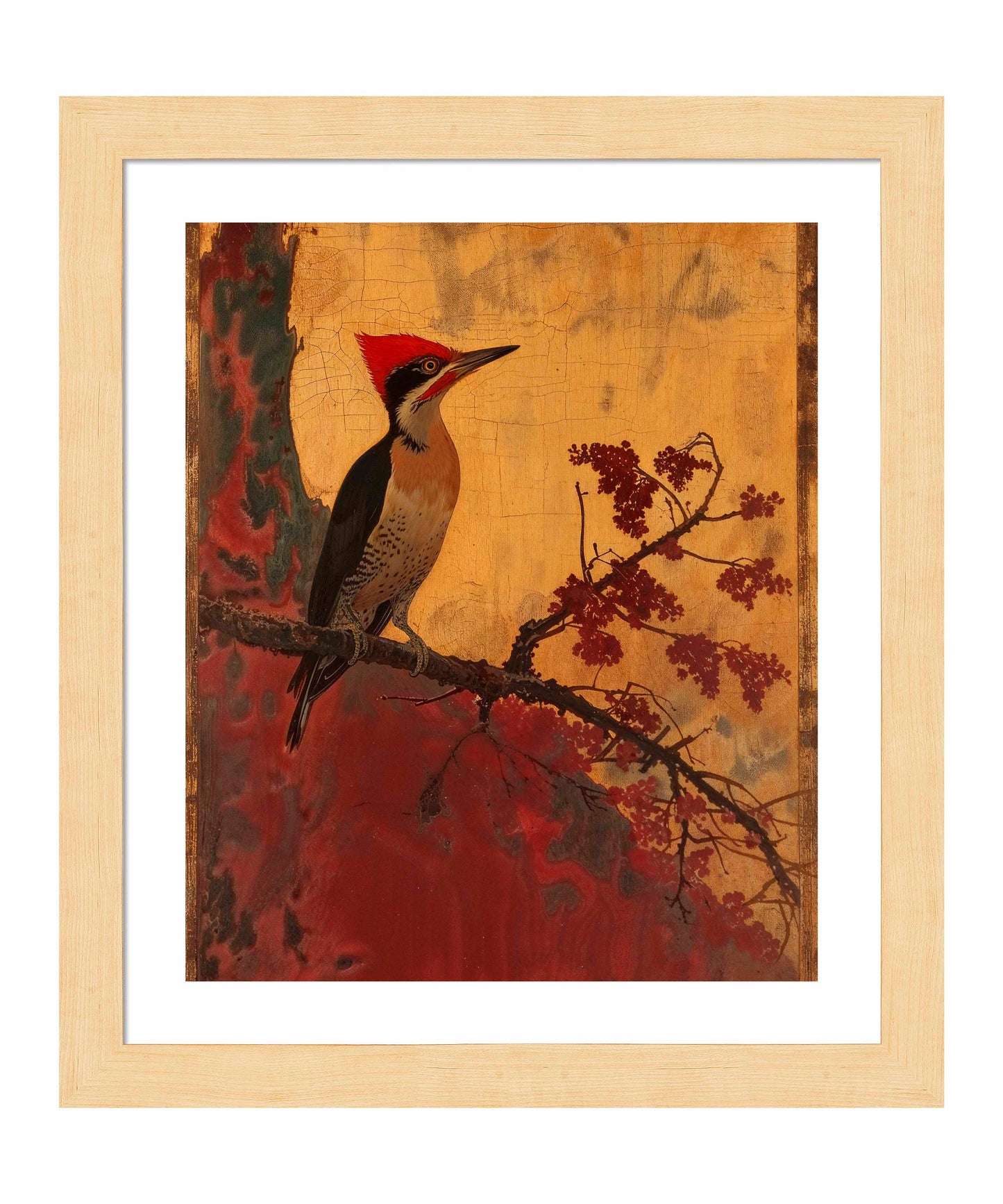 Echoes of Silk - Woodpecker in Autumn Splendor - Art Prints