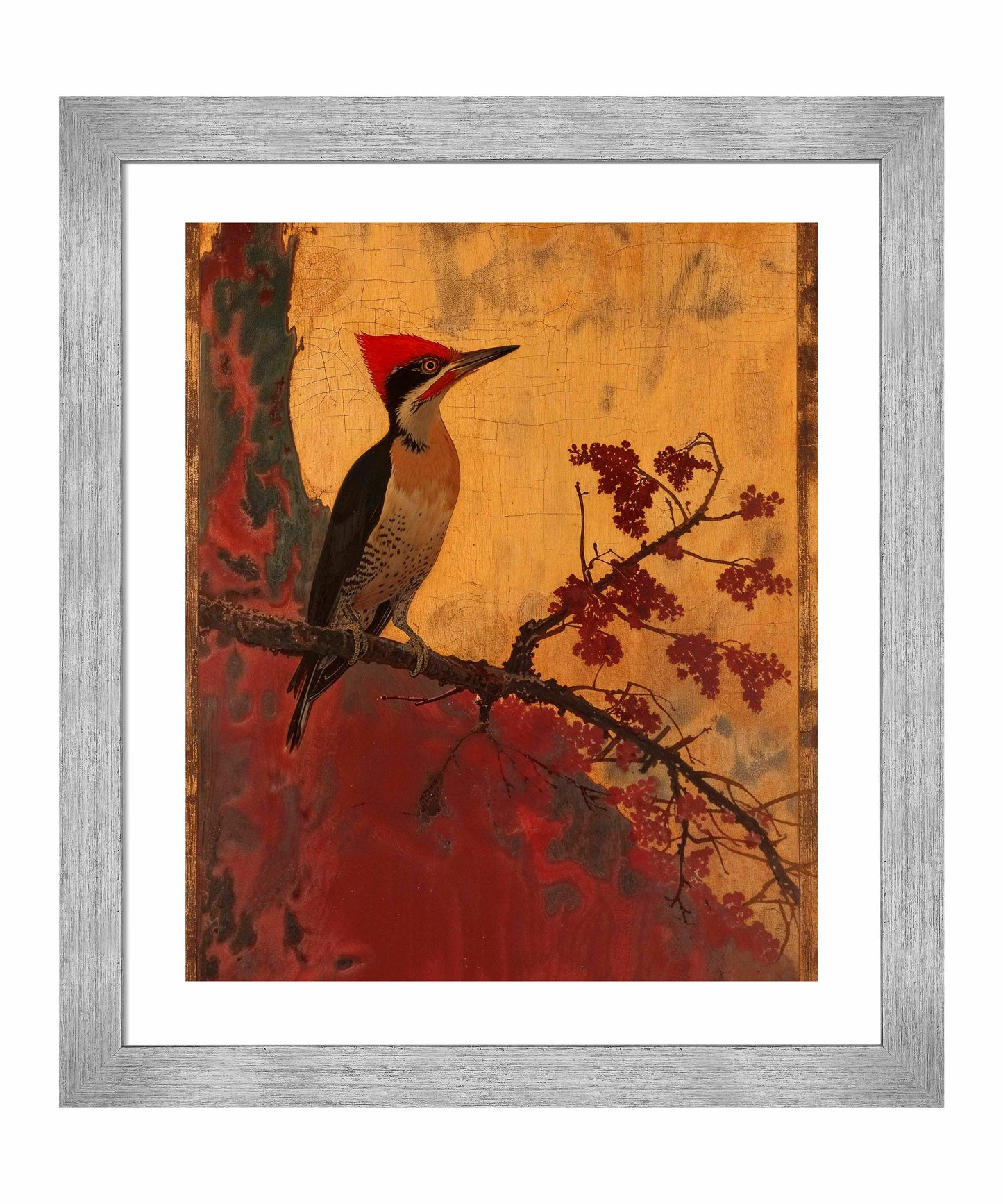 Echoes of Silk - Woodpecker in Autumn Splendor - Art Prints