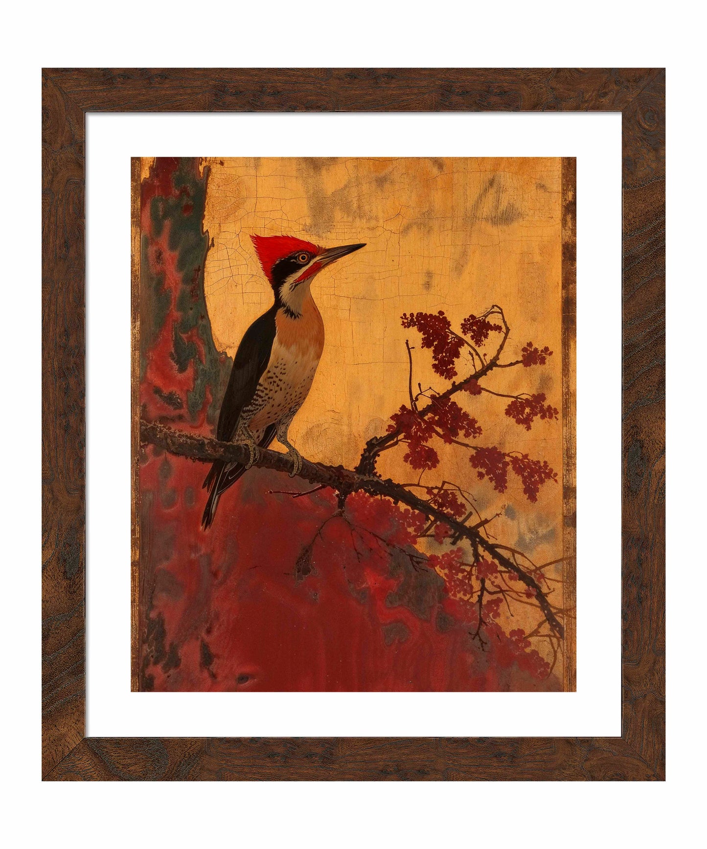 Echoes of Silk - Woodpecker in Autumn Splendor - Art Prints