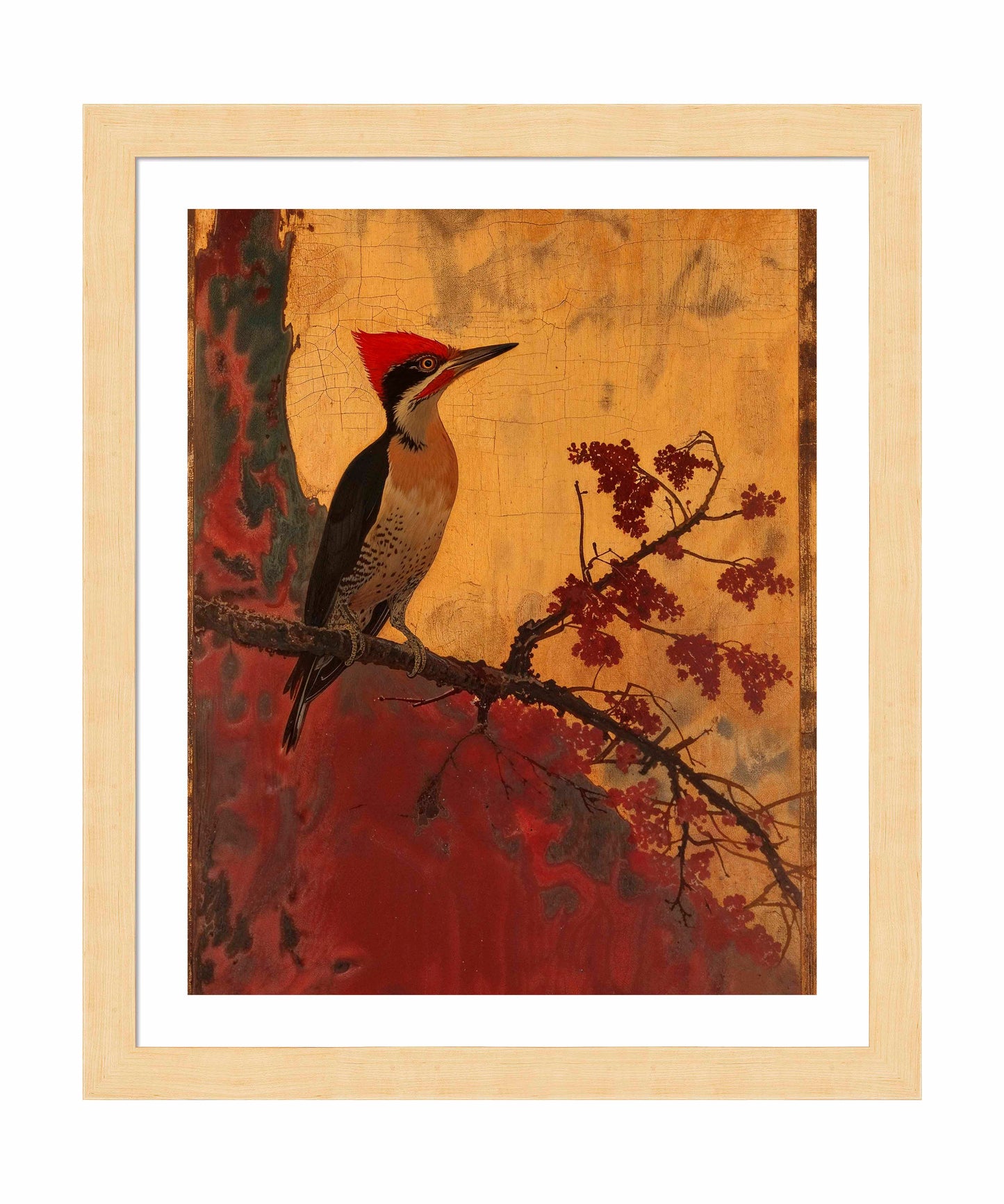 Echoes of Silk - Woodpecker in Autumn Splendor - Art Prints