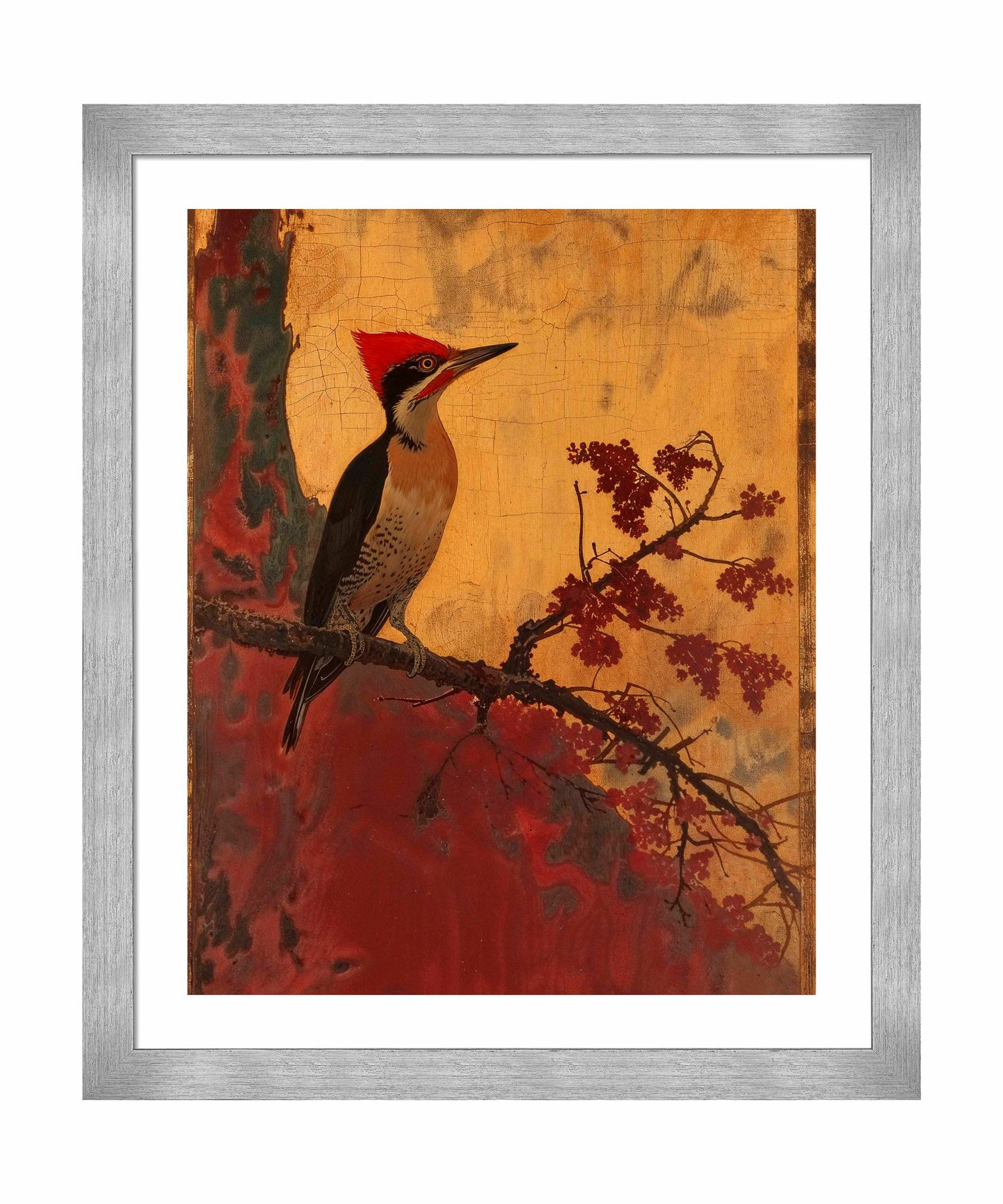 Echoes of Silk - Woodpecker in Autumn Splendor - Art Prints