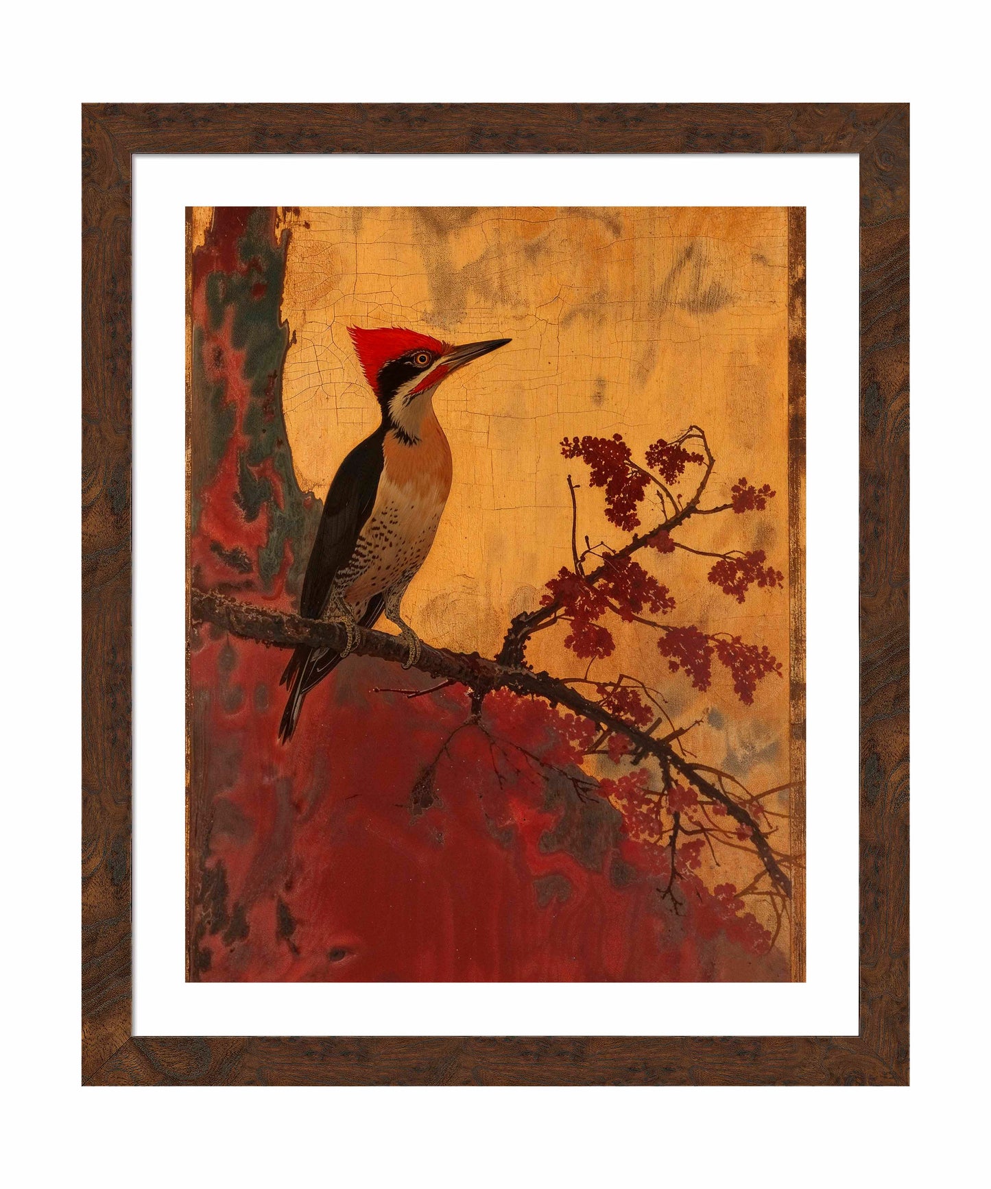 Echoes of Silk - Woodpecker in Autumn Splendor - Art Prints