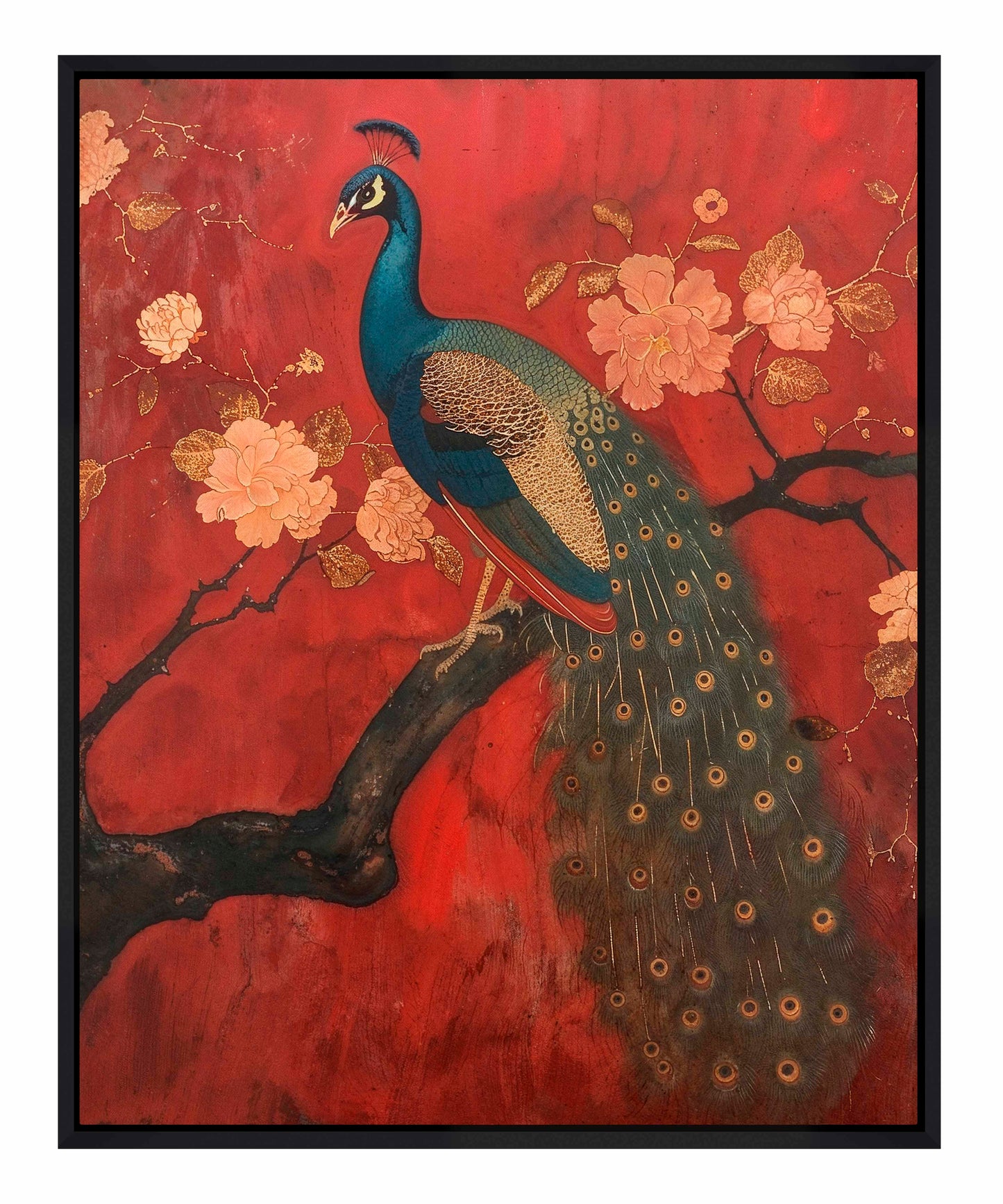 Opulent Grace - Peacock Amidst Blossoms - Gallery Wrapped Canvas