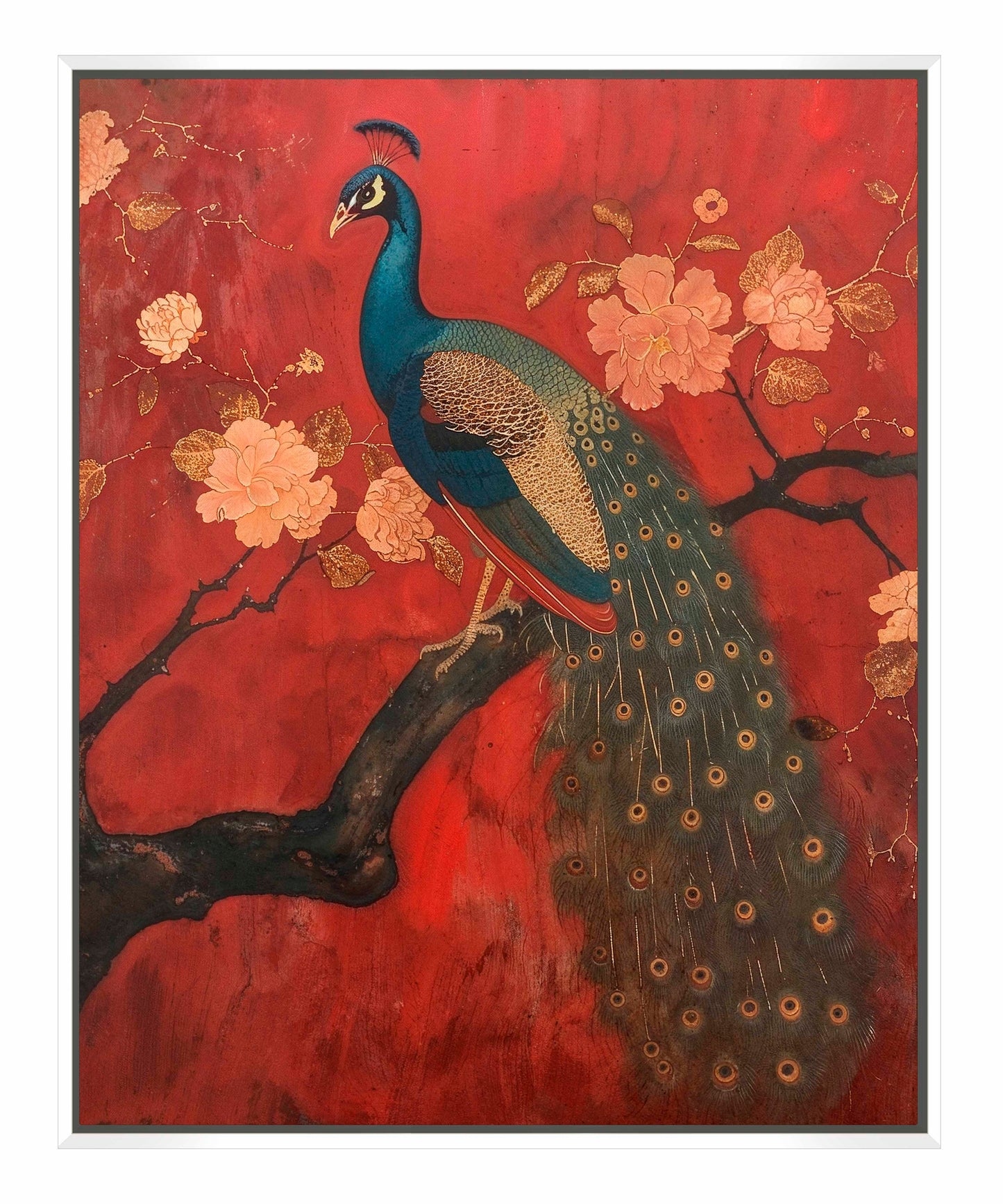 Opulent Grace - Peacock Amidst Blossoms - Gallery Wrapped Canvas