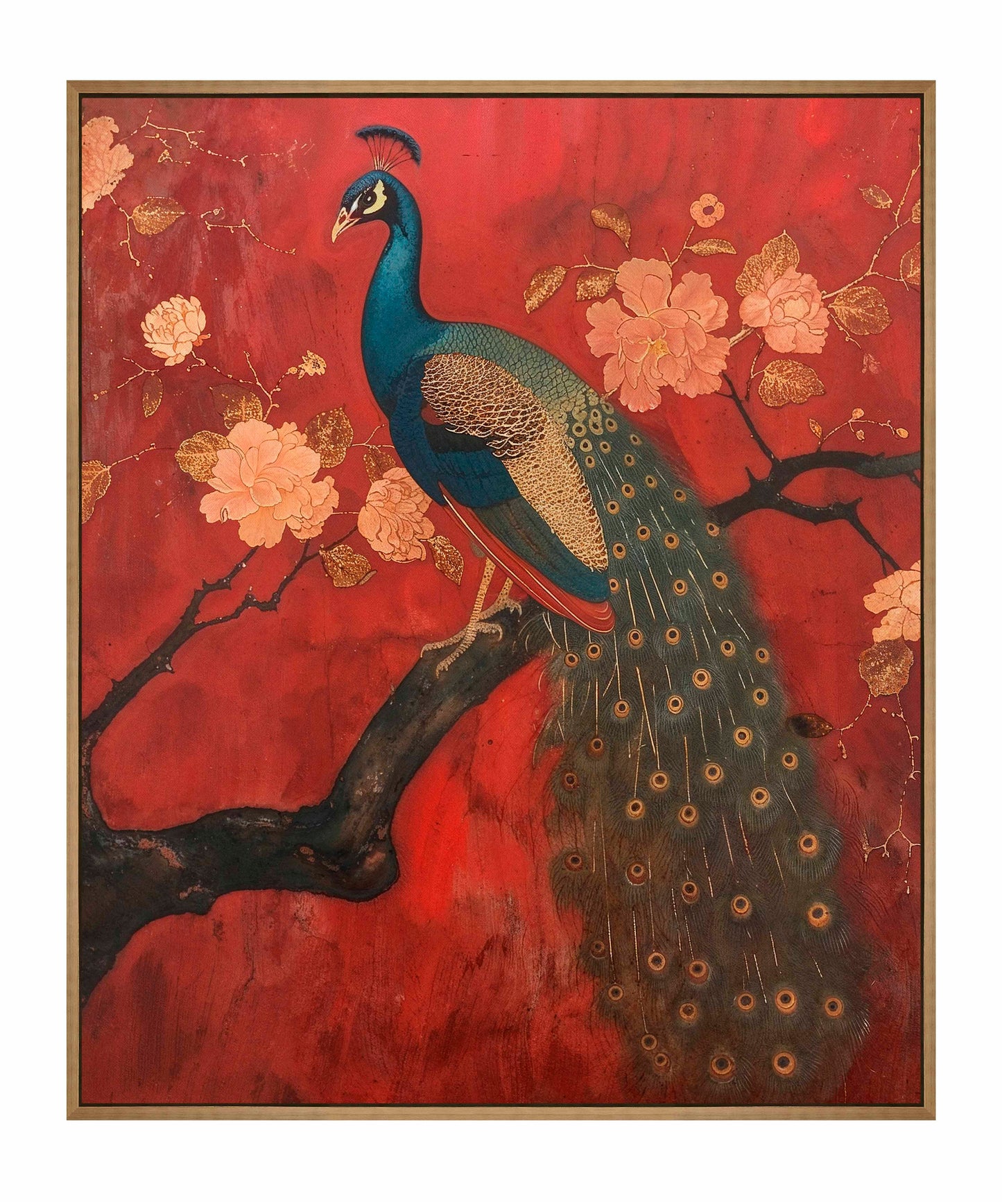 Opulent Grace - Peacock Amidst Blossoms - Gallery Wrapped Canvas