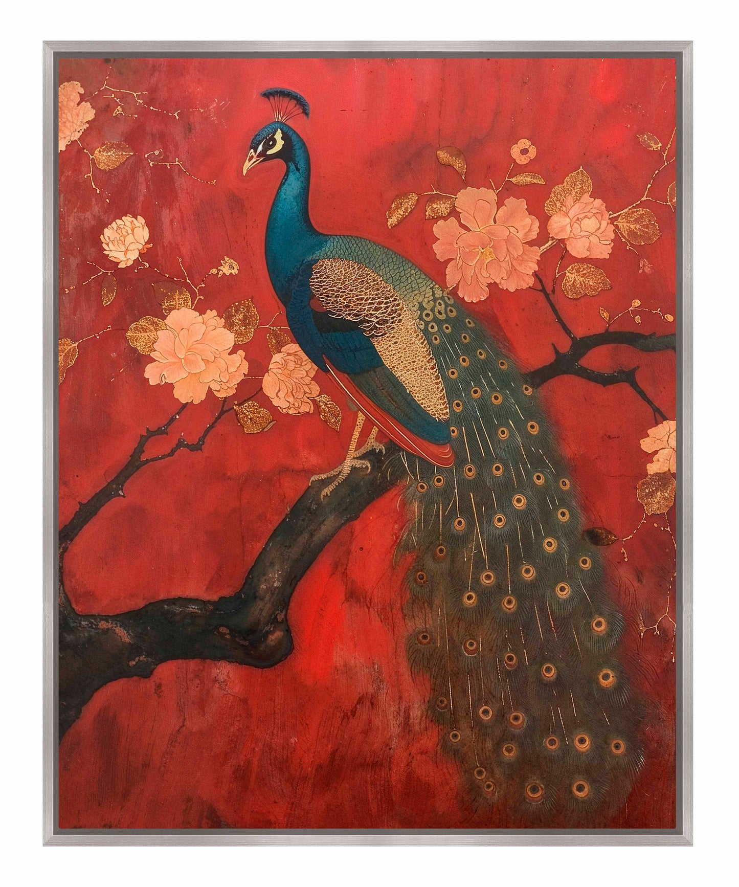 Opulent Grace - Peacock Amidst Blossoms - Gallery Wrapped Canvas