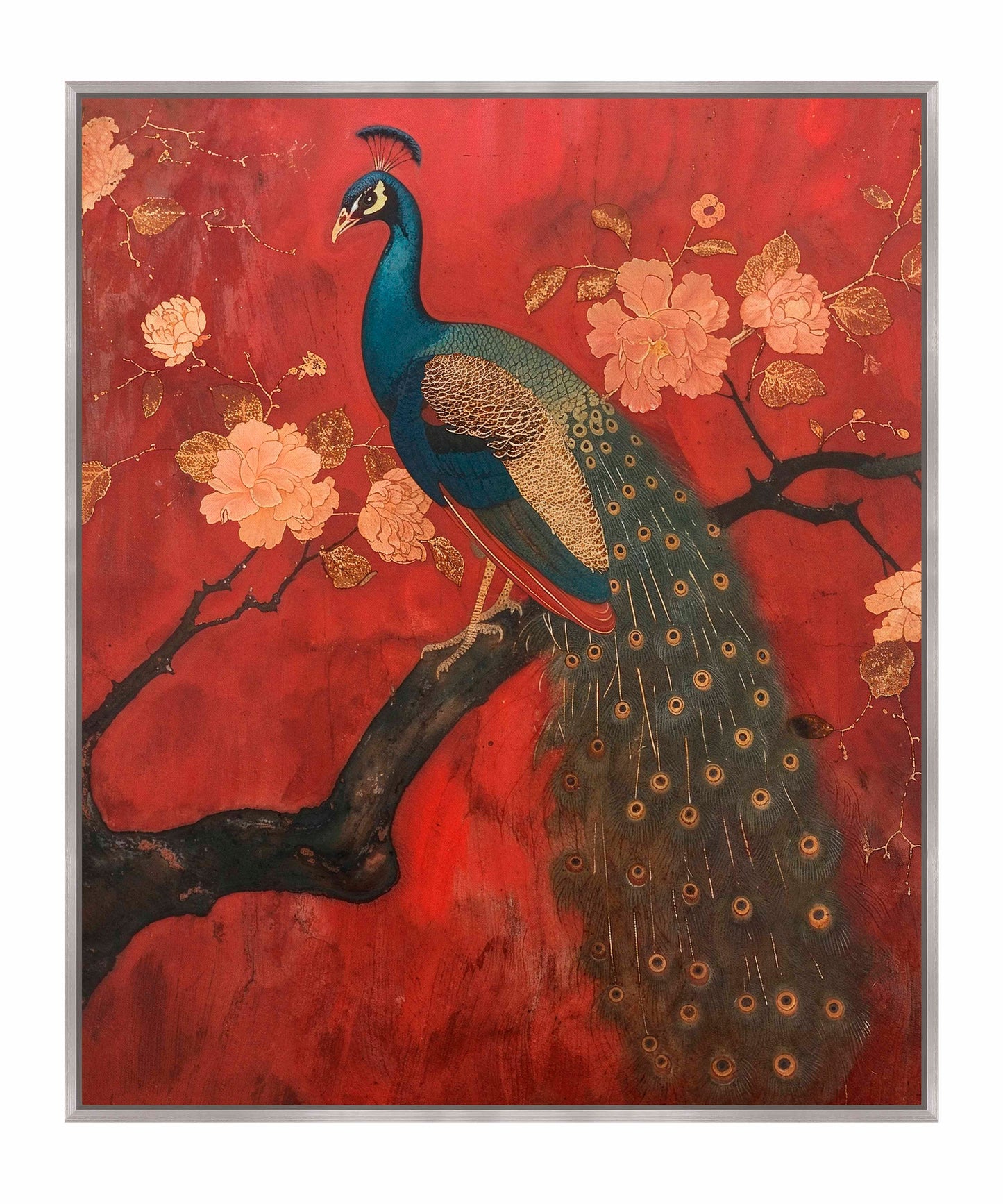 Opulent Grace - Peacock Amidst Blossoms - Gallery Wrapped Canvas