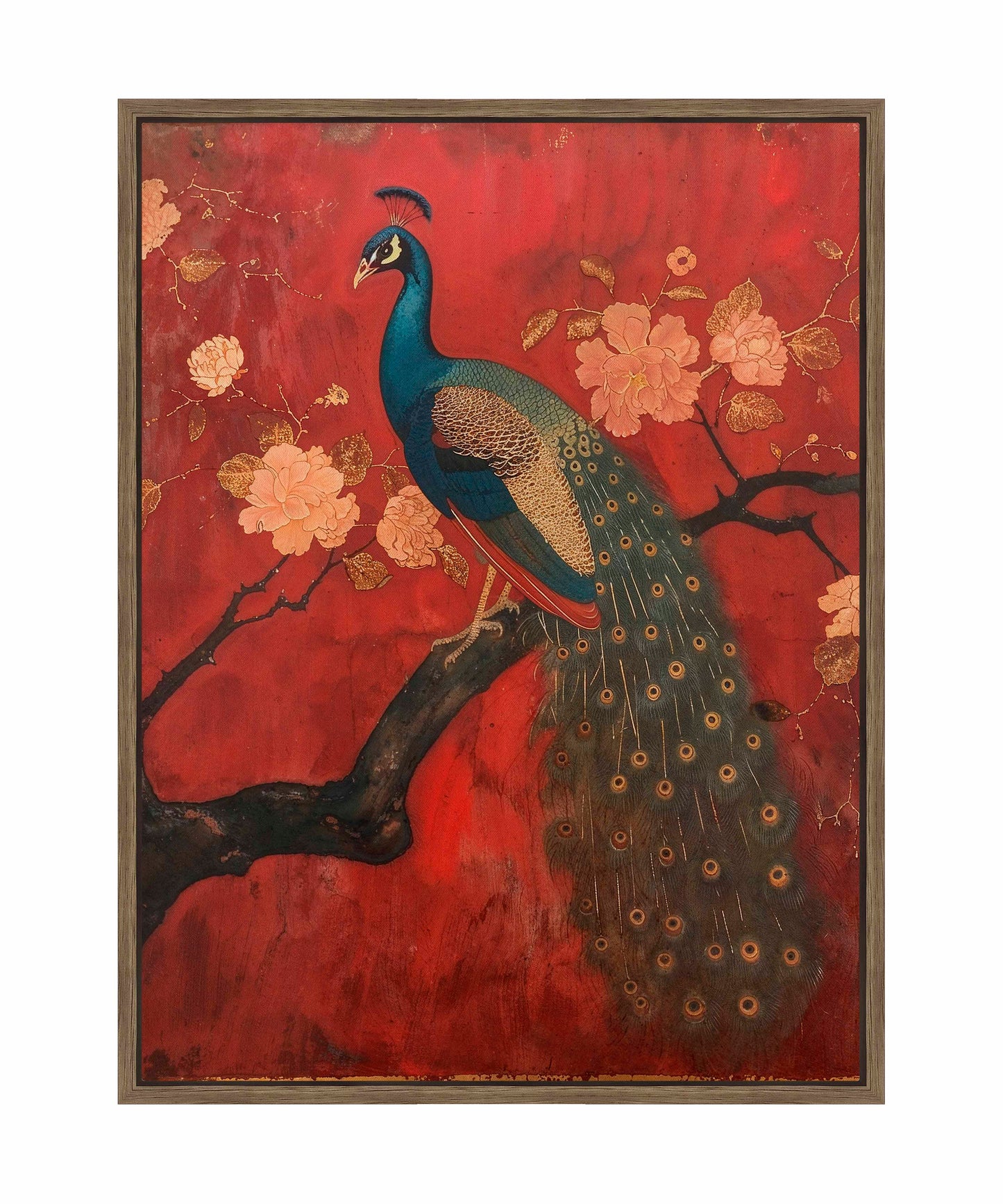 Opulent Grace - Peacock Amidst Blossoms - Gallery Wrapped Canvas
