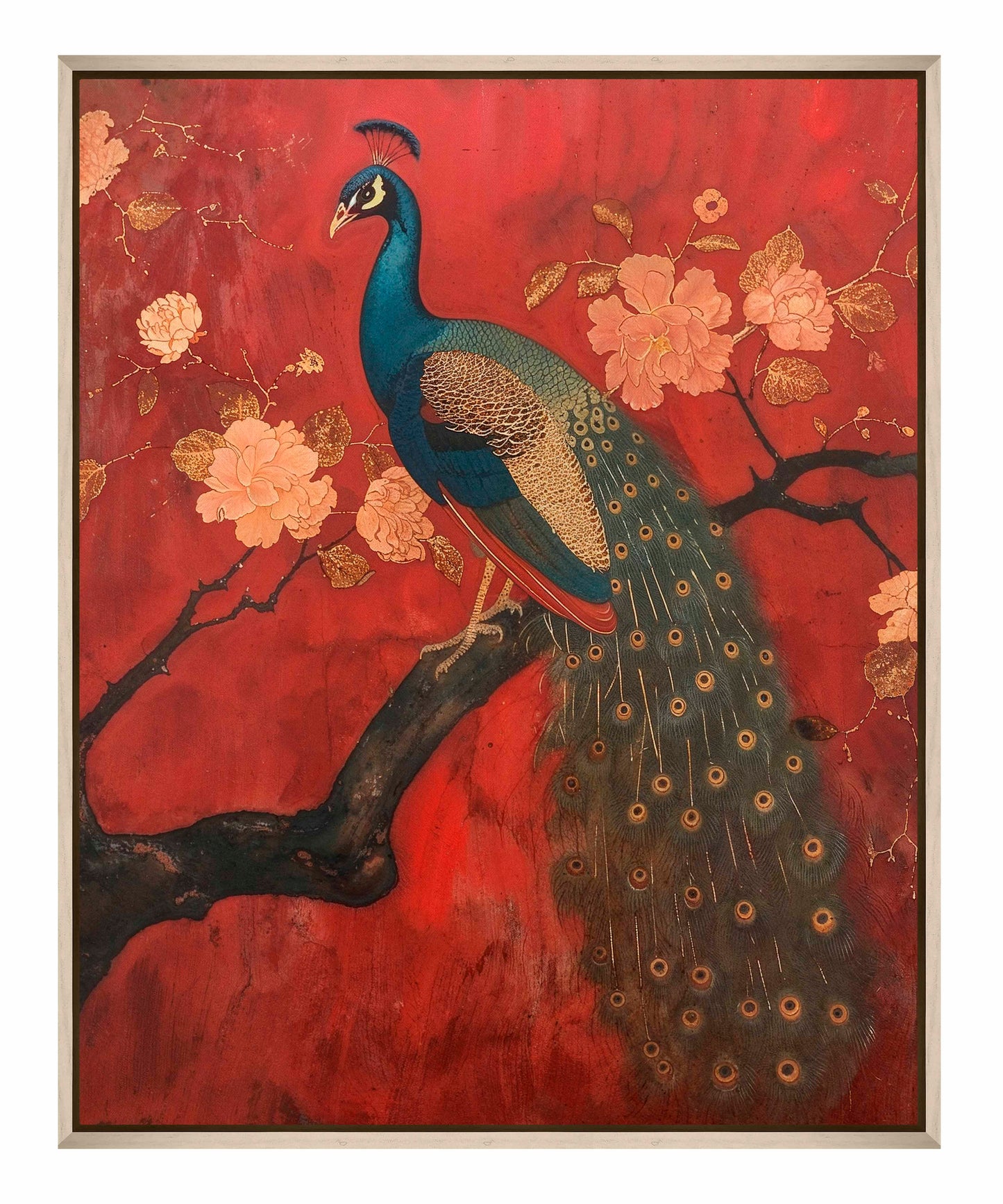 Opulent Grace - Peacock Amidst Blossoms - Gallery Wrapped Canvas