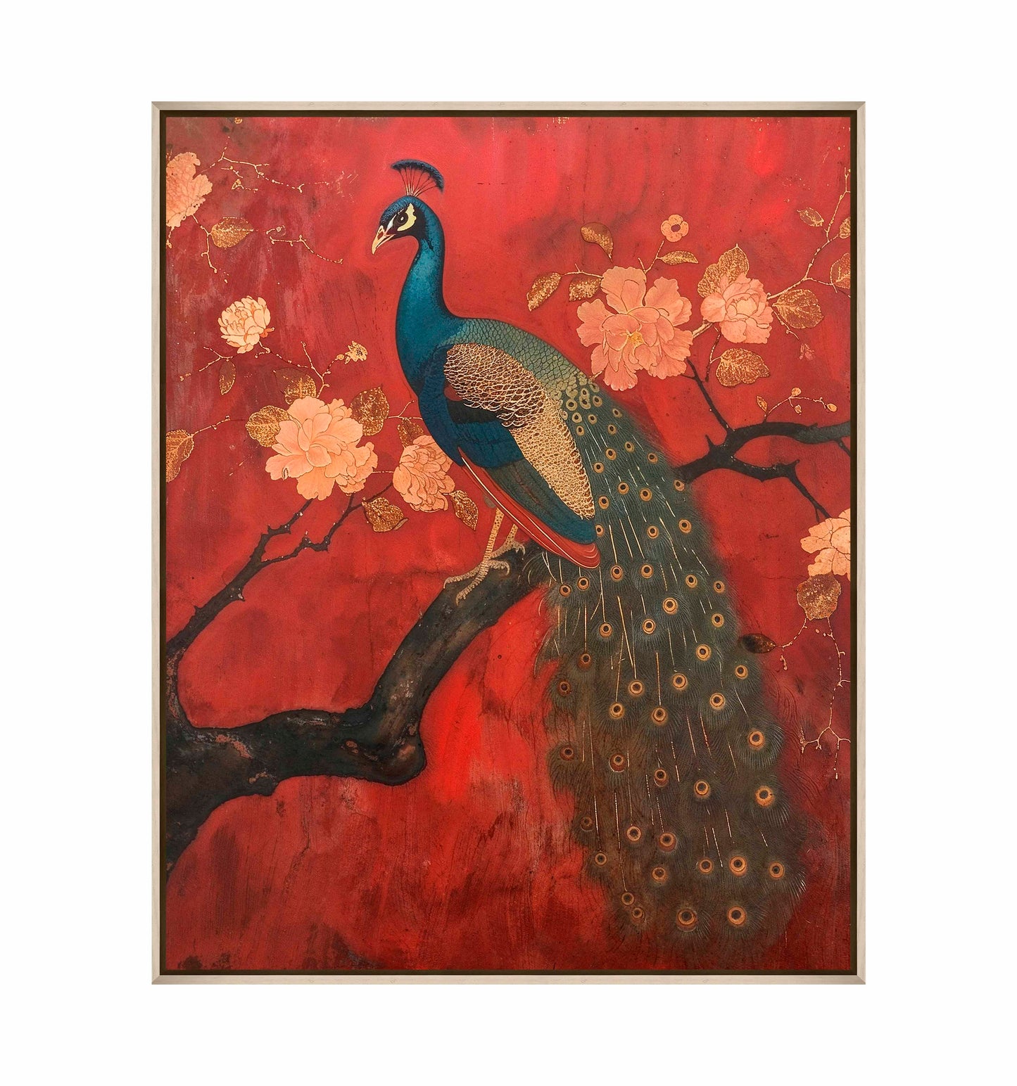 Opulent Grace - Peacock Amidst Blossoms - Gallery Wrapped Canvas