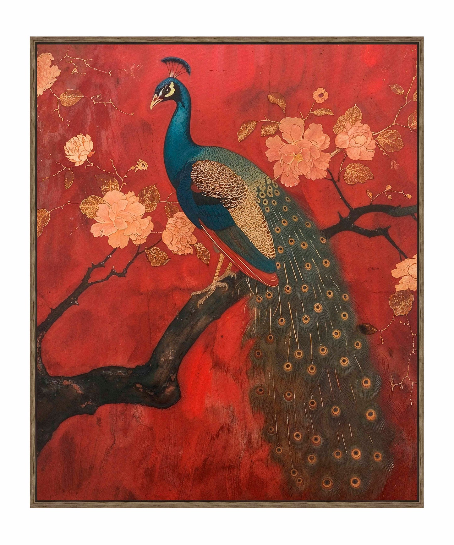 Opulent Grace - Peacock Amidst Blossoms - Gallery Wrapped Canvas