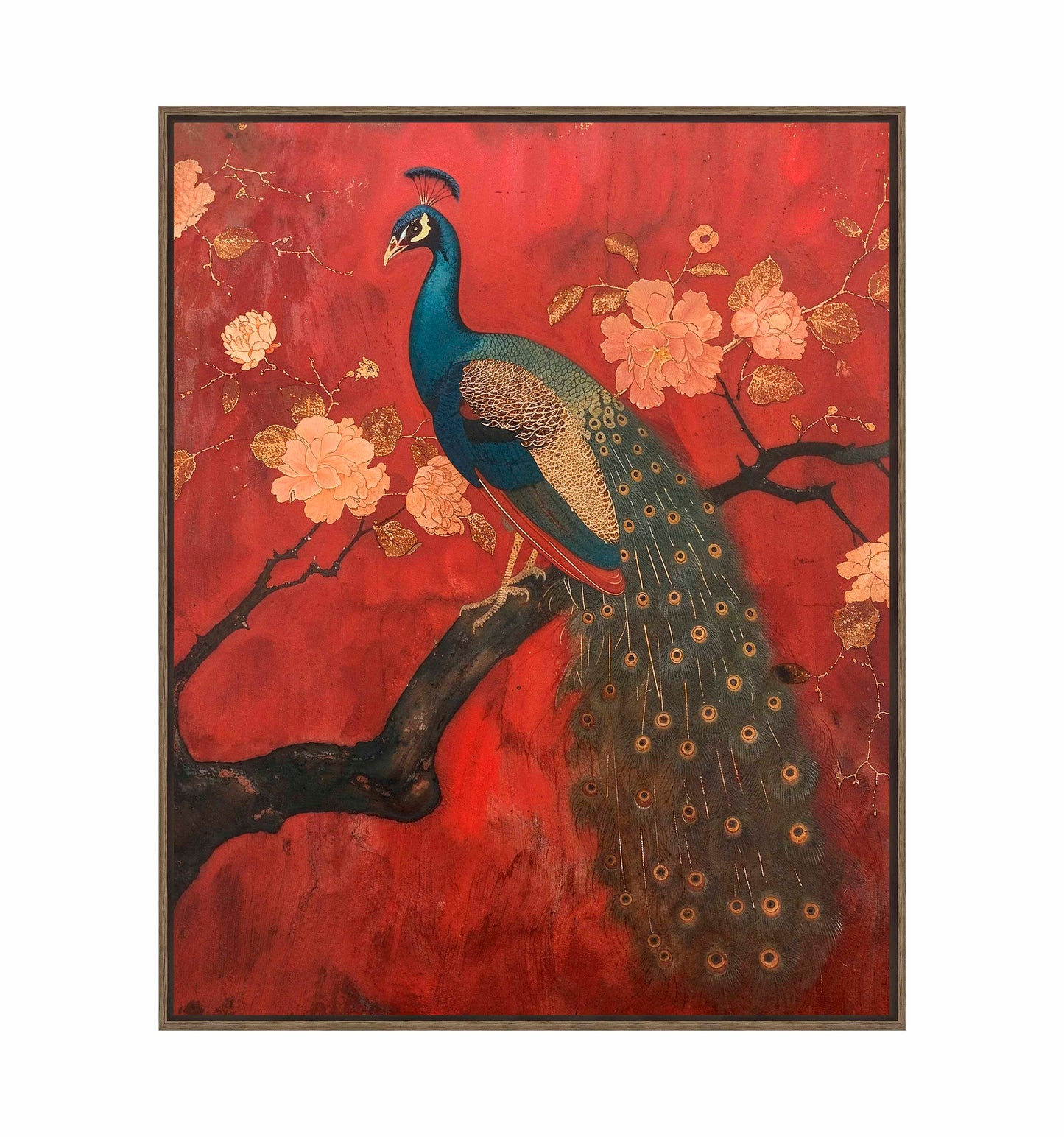 Opulent Grace - Peacock Amidst Blossoms - Gallery Wrapped Canvas