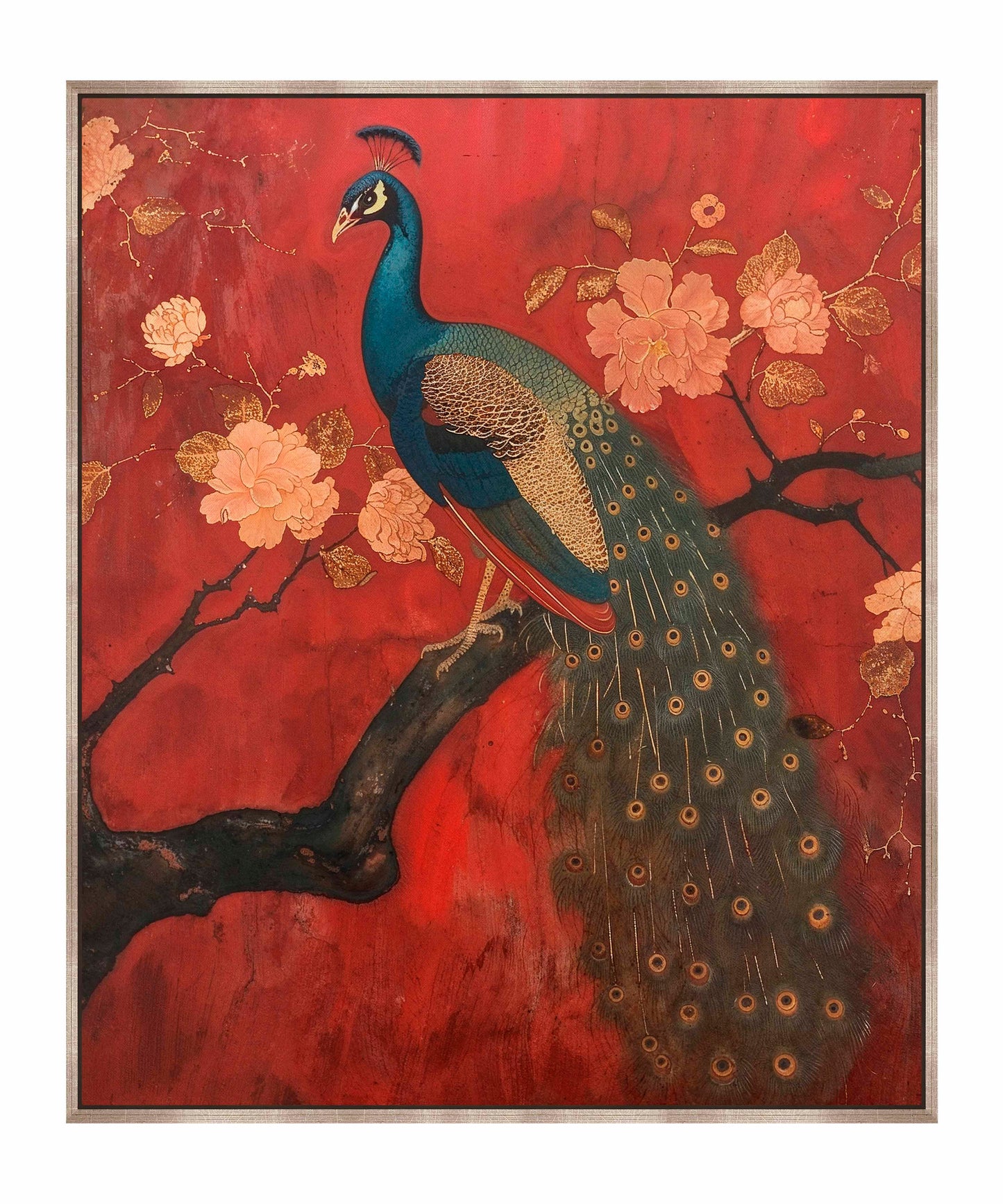 Opulent Grace - Peacock Amidst Blossoms - Gallery Wrapped Canvas