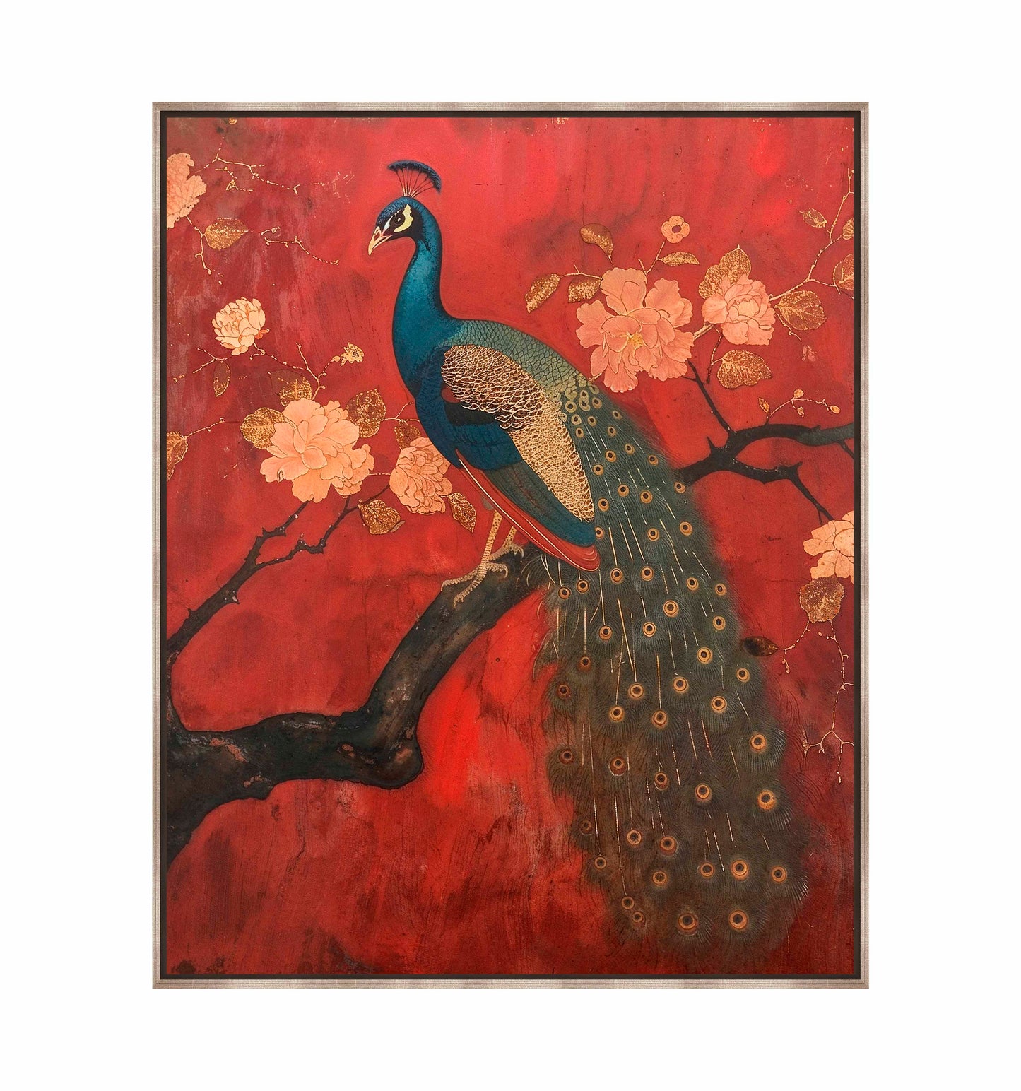 Opulent Grace - Peacock Amidst Blossoms - Gallery Wrapped Canvas