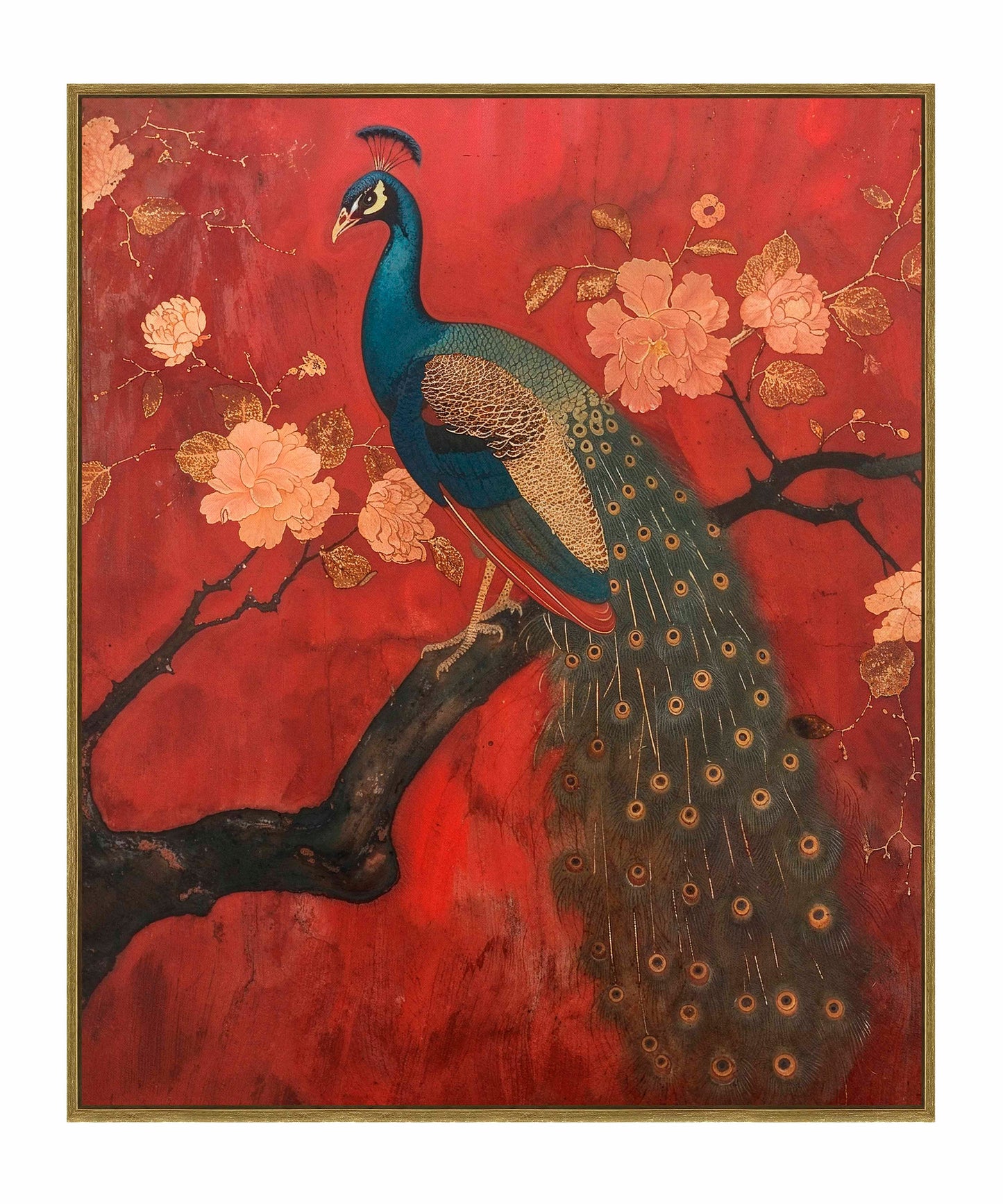 Opulent Grace - Peacock Amidst Blossoms - Gallery Wrapped Canvas