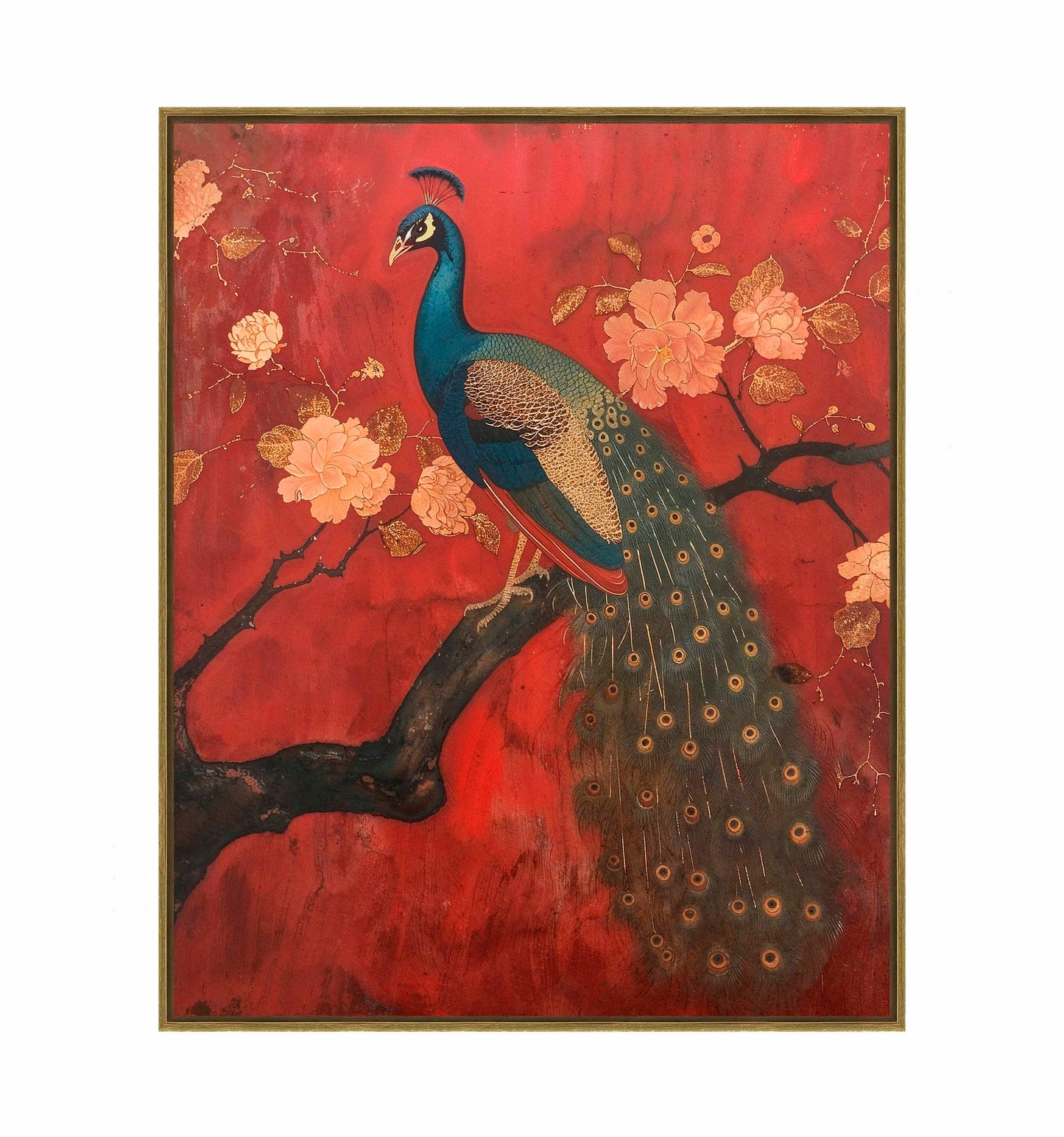 Opulent Grace - Peacock Amidst Blossoms - Gallery Wrapped Canvas