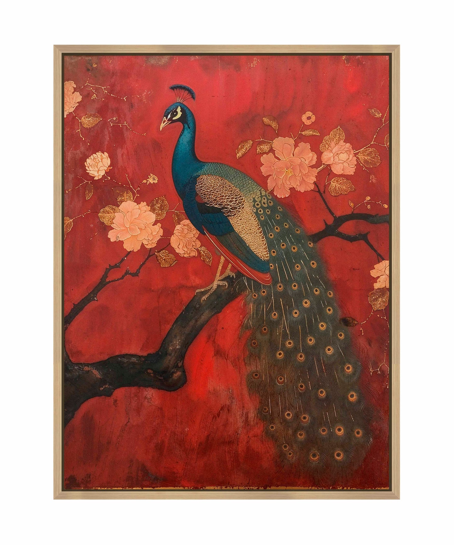 Opulent Grace - Peacock Amidst Blossoms - Gallery Wrapped Canvas
