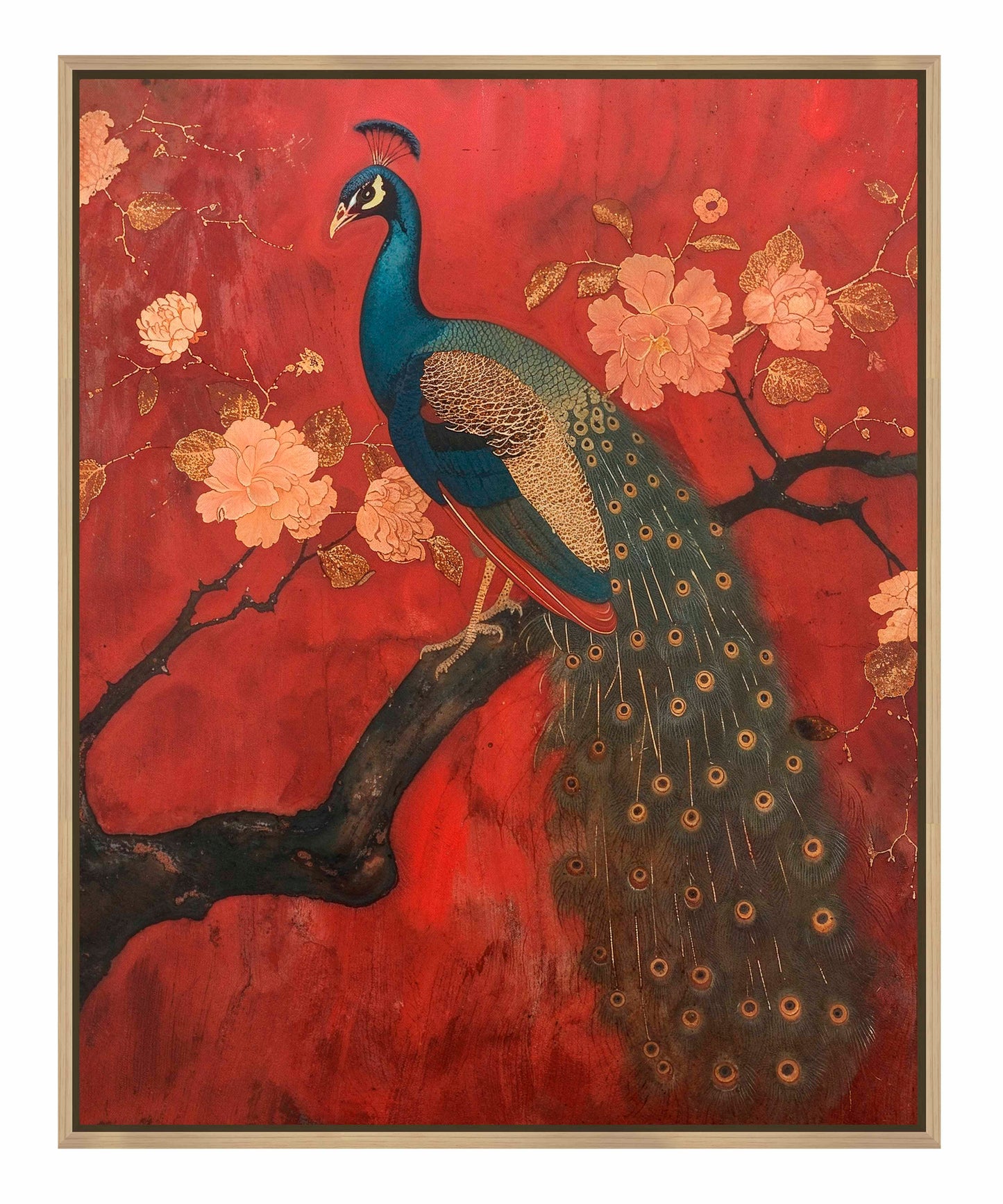 Opulent Grace - Peacock Amidst Blossoms - Gallery Wrapped Canvas