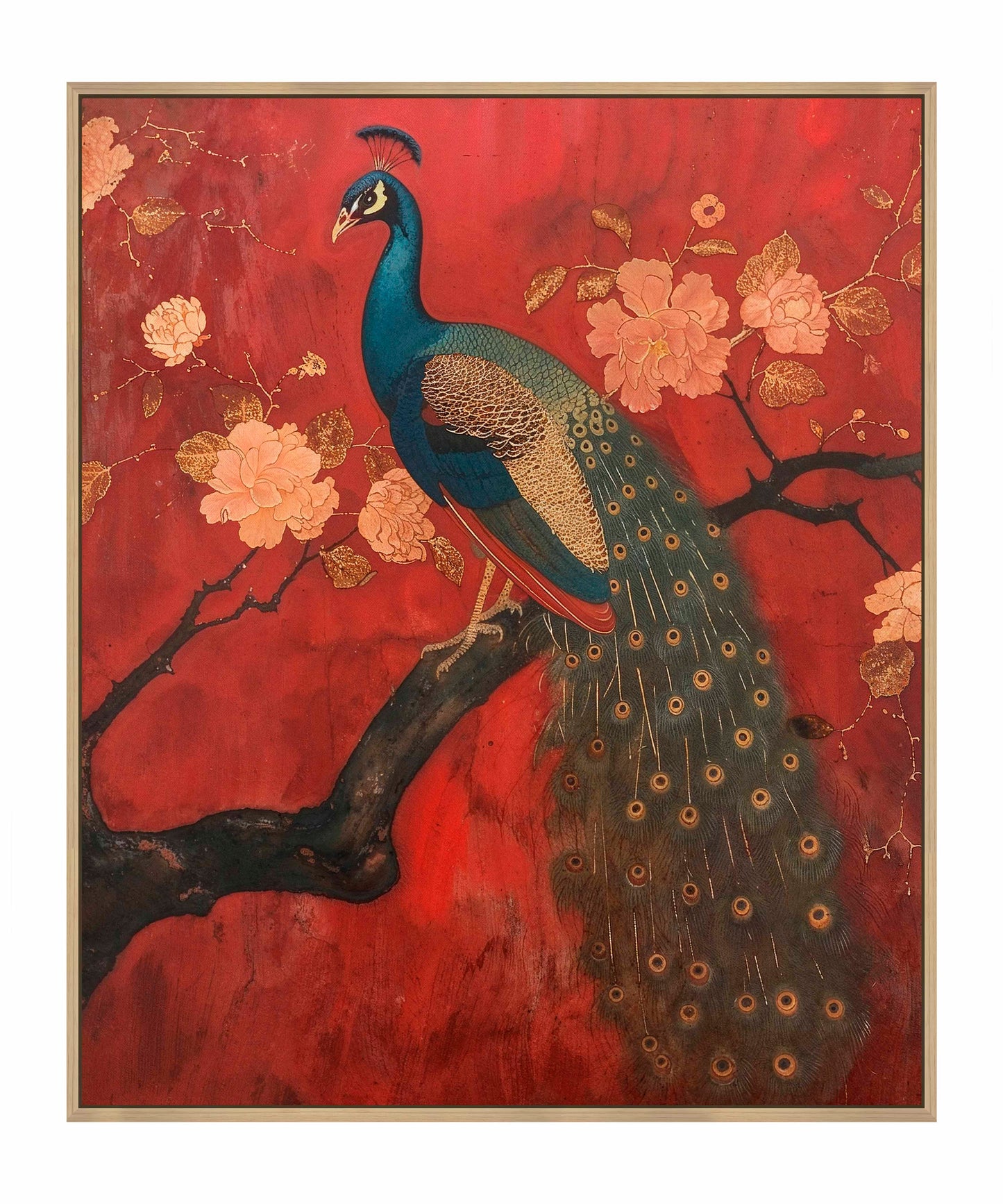 Opulent Grace - Peacock Amidst Blossoms - Gallery Wrapped Canvas