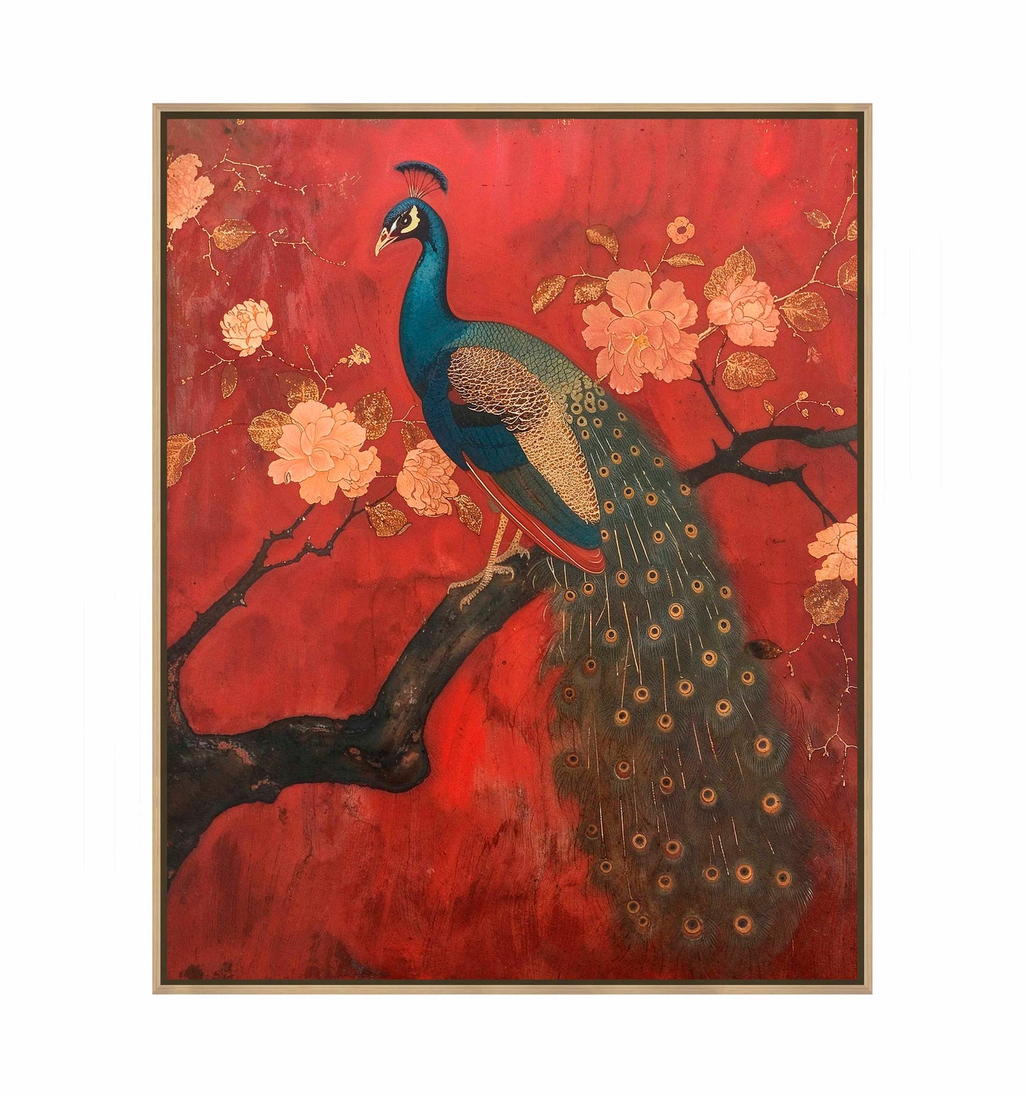 Opulent Grace - Peacock Amidst Blossoms - Gallery Wrapped Canvas